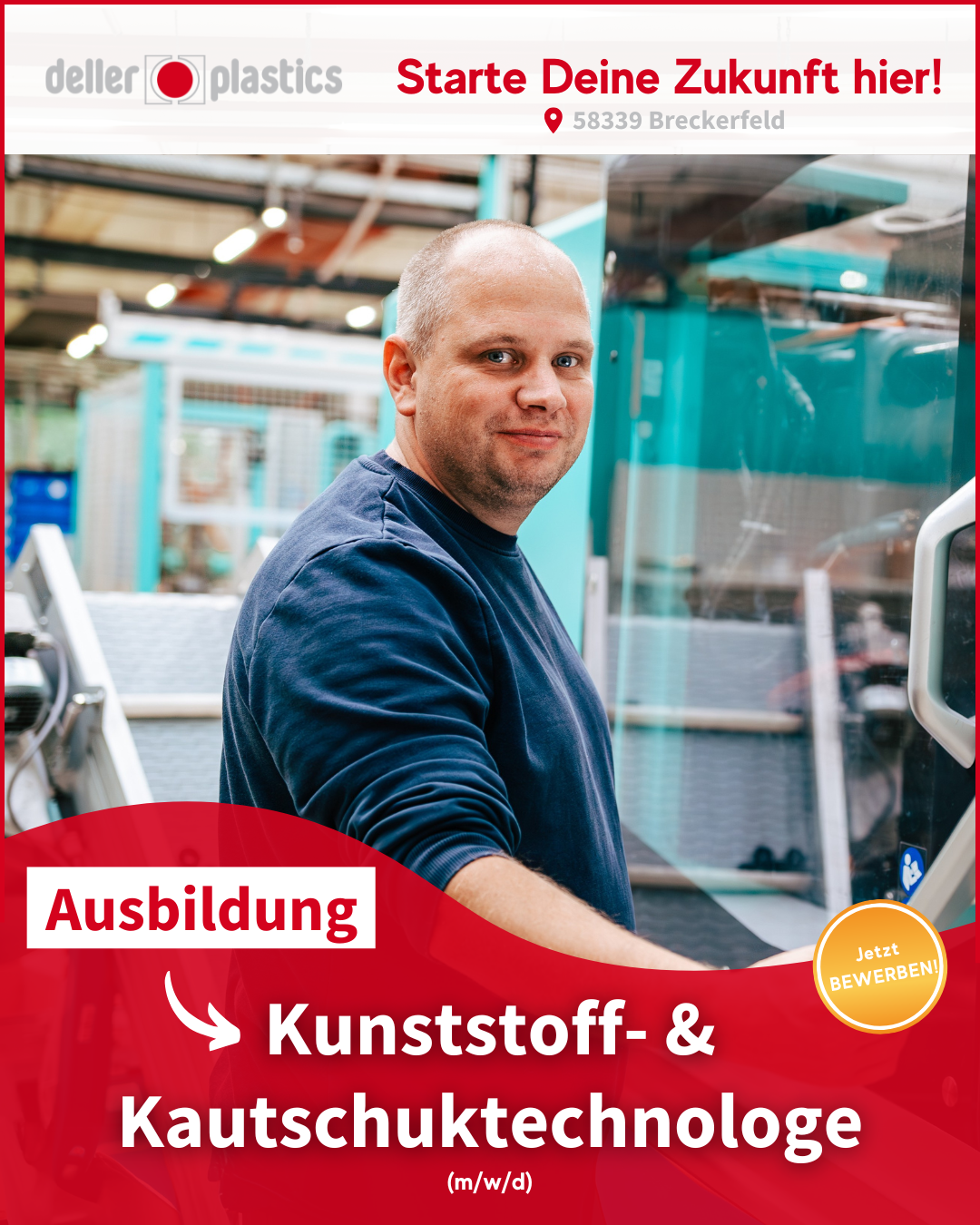 Deller plastics Facebook ad: Ausbildung Kunststoff- und Kautschuktechnologe (m/w/d)
