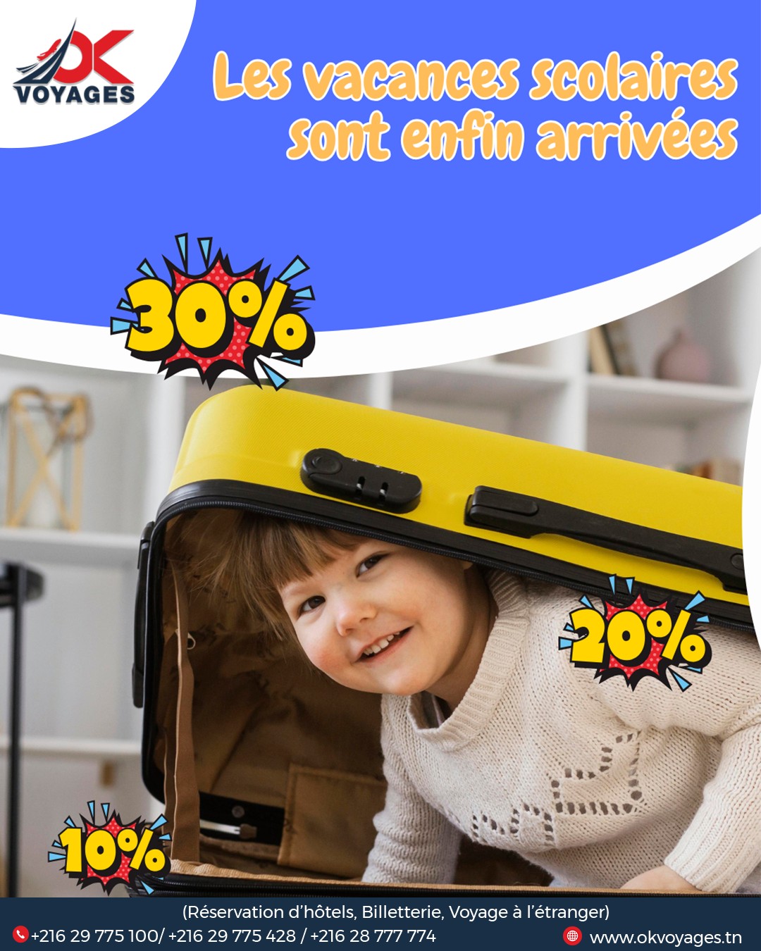 OK Voyages Facebook ad: Vacances scolaires: Direction Monastir!