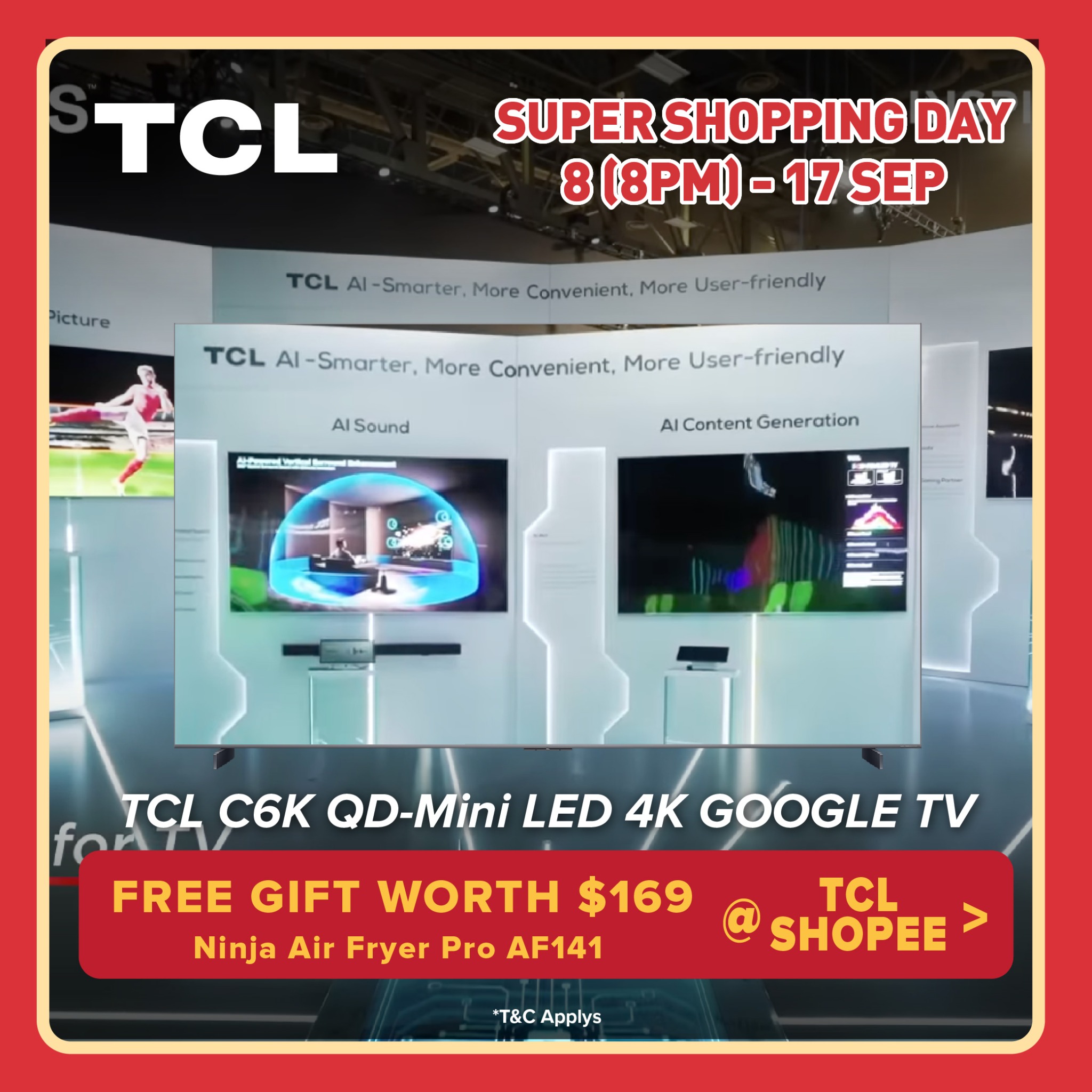 TCL Electronics Facebook ad: TCL C6K + FREE $169 Ninja Air Fryer
