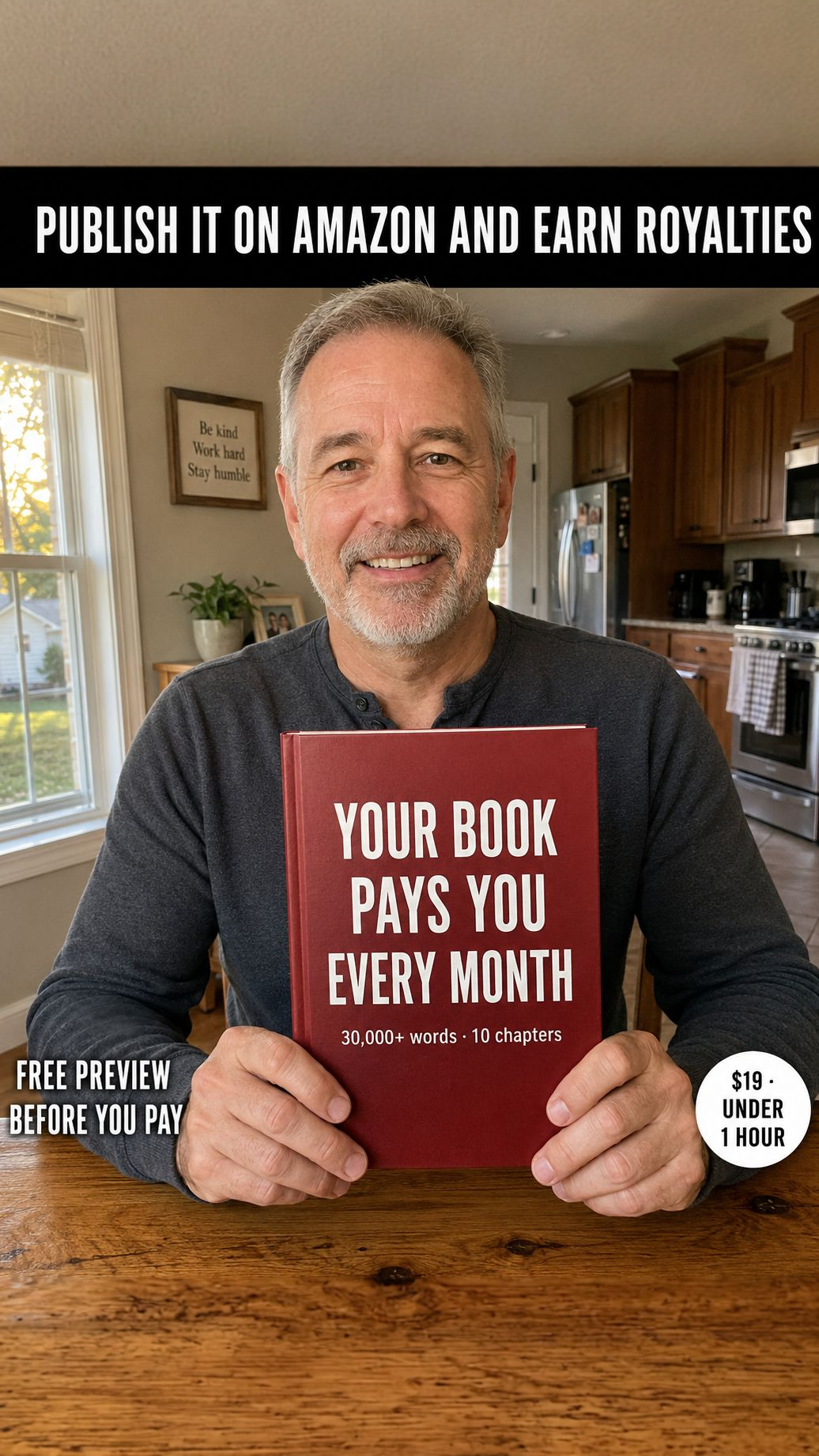 Best Sellers AI Facebook ad: Your book pays you every month.