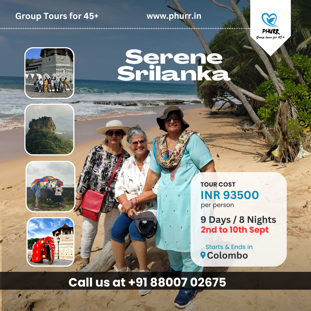 Phurr- Group Tours for 45+ age/Senior citizens Facebook ad: Travel without the rush, confusion, or stress.