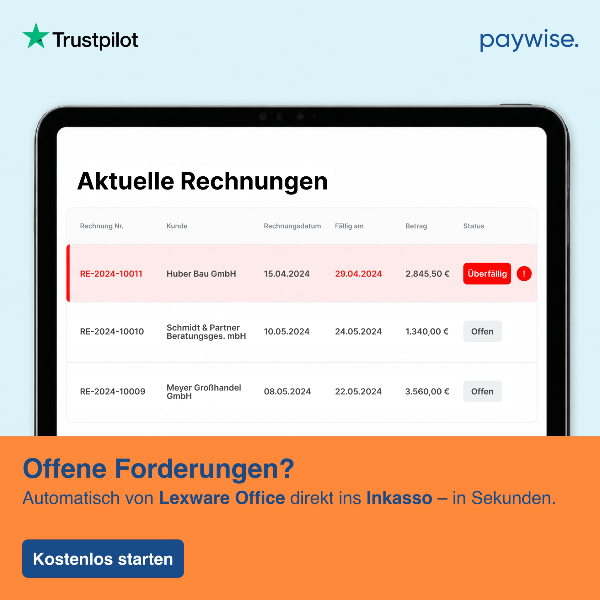 paywise Facebook ad: Genug gewartet? Hol dir dein Geld zurück, mit paywise!