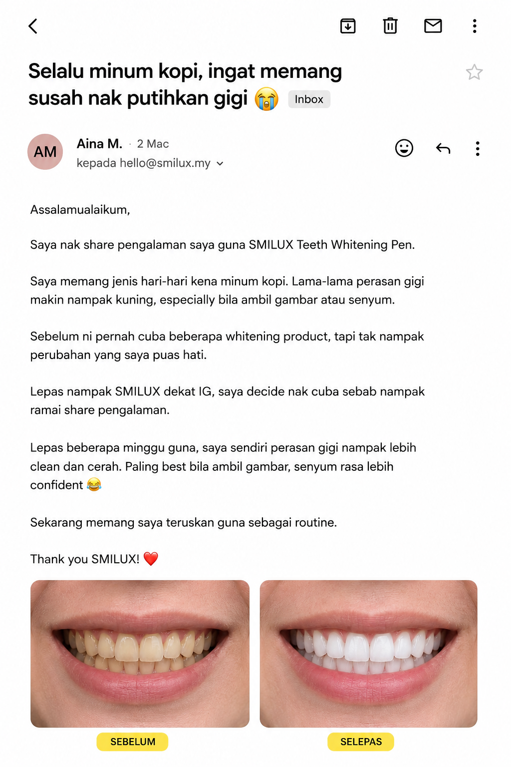 Smilux Malaysia Facebook ad: FREE SHIPPING Semenanjung FREE EXTRA STRIP untuk bulan ni