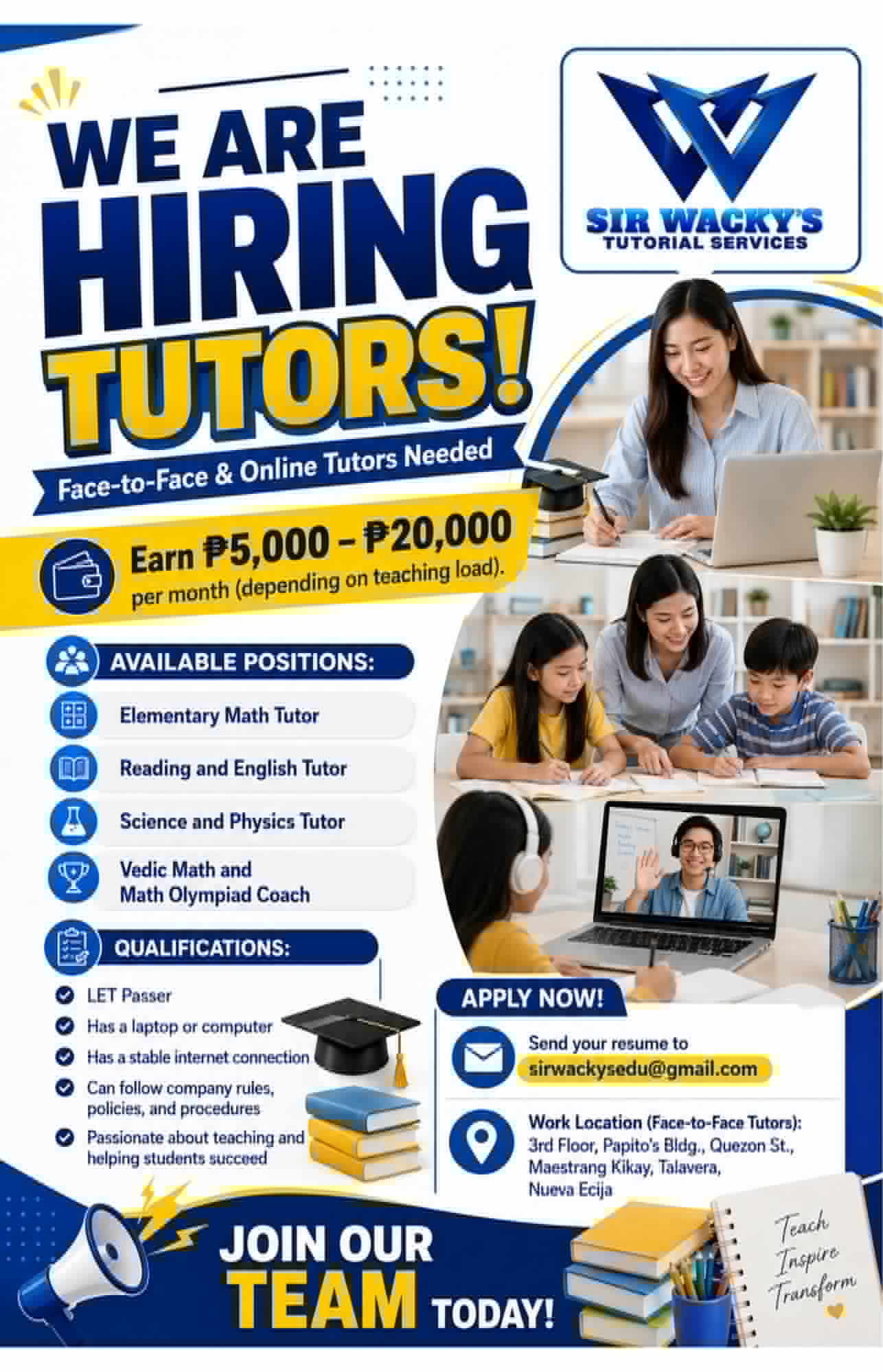 Sir Wacky's Tutorial Facebook ad: Hiring Tutor