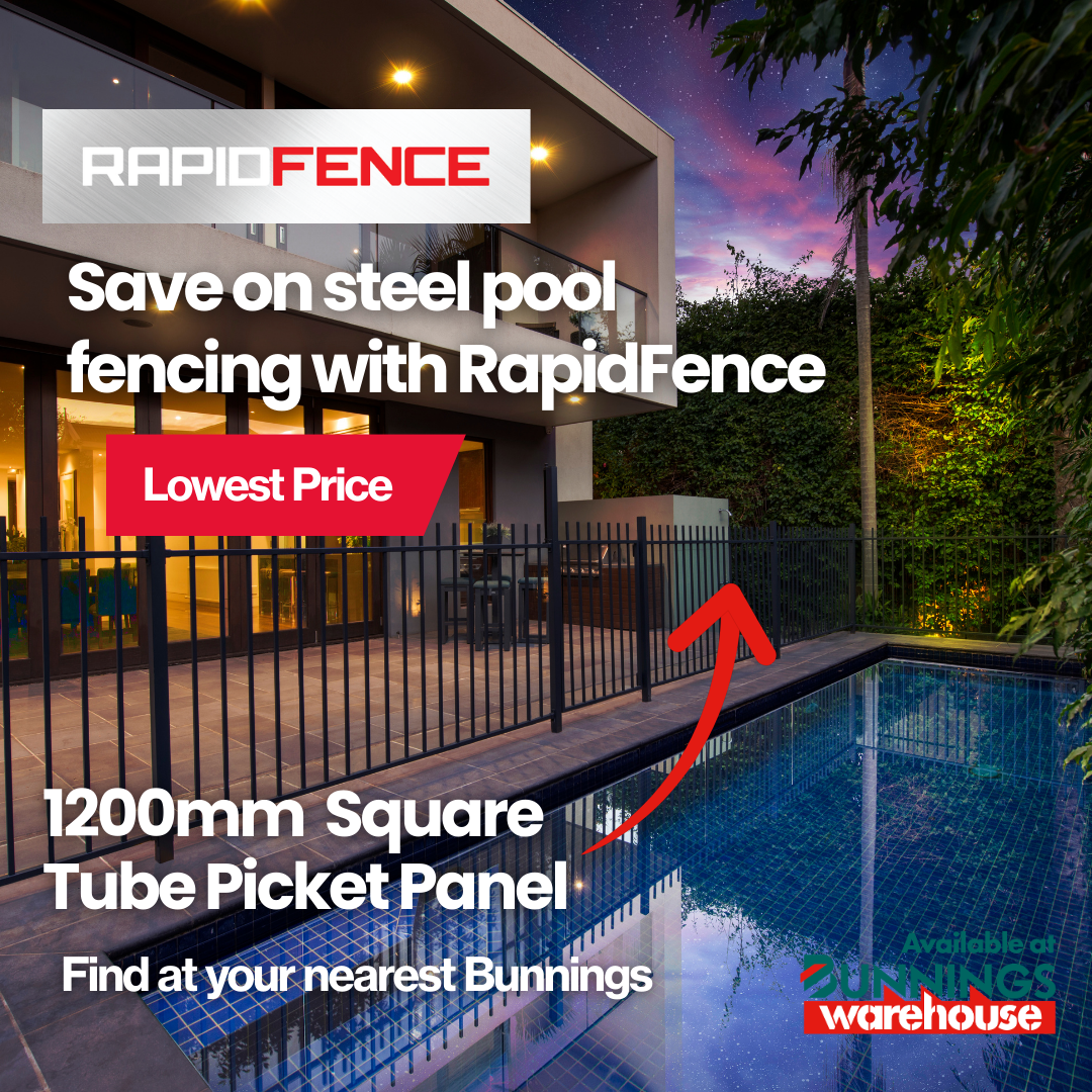 RapidProducts Facebook ad: Start planning your pool upgrades with RapidFence Steel…