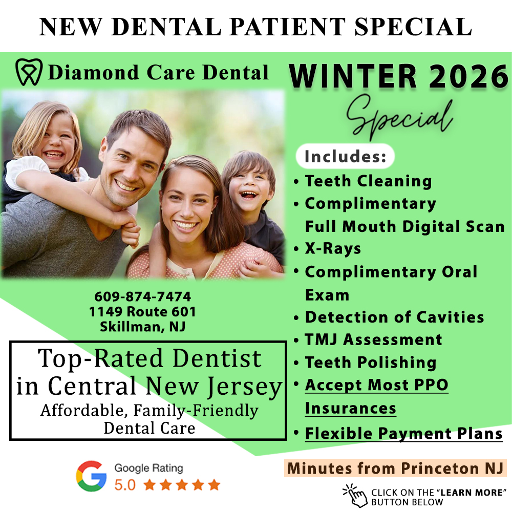 Diamond Care Dental Facebook ad: New Dental Exam Special Top Rated Dentists in NJ