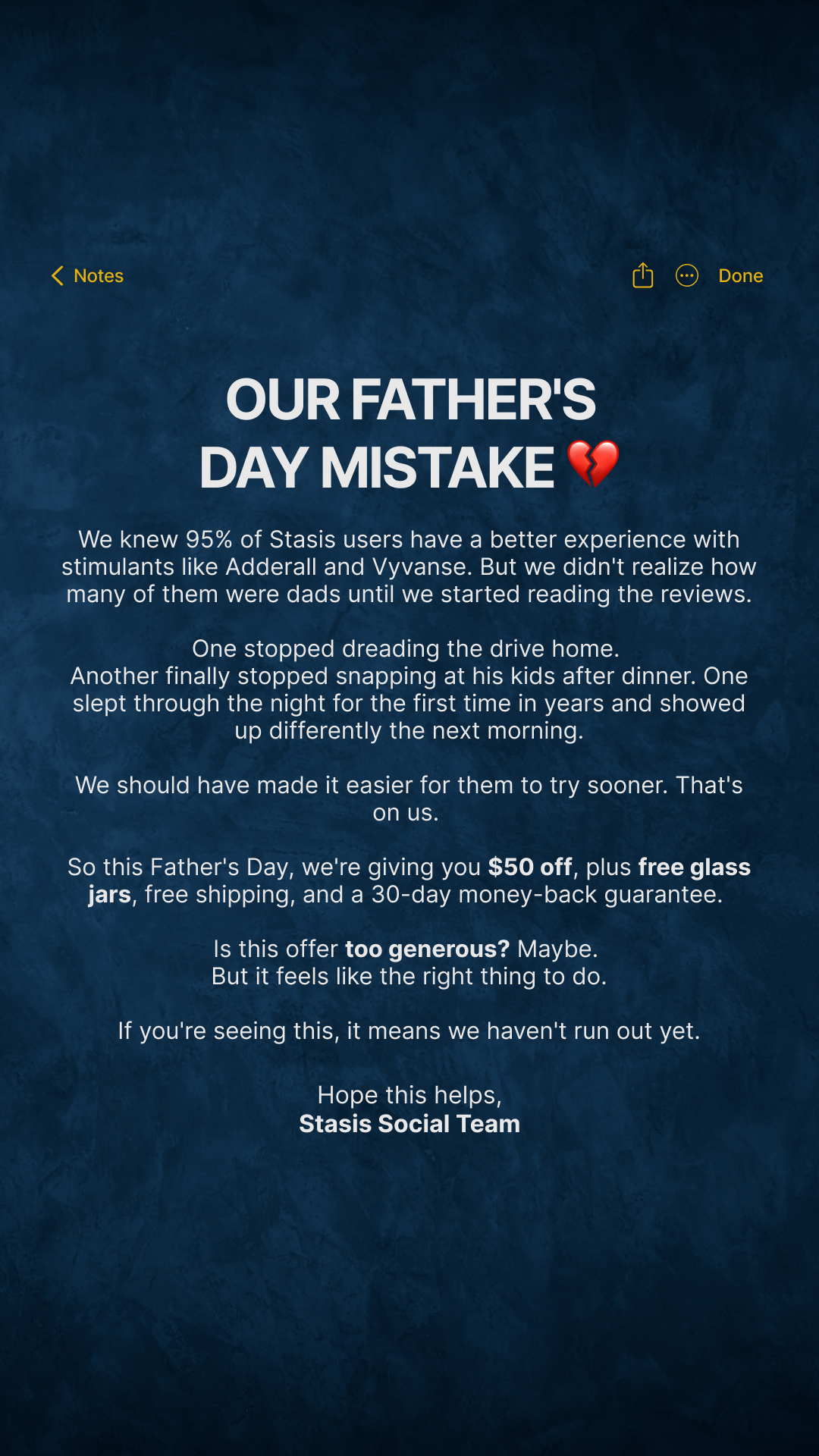 Stasis Facebook ad