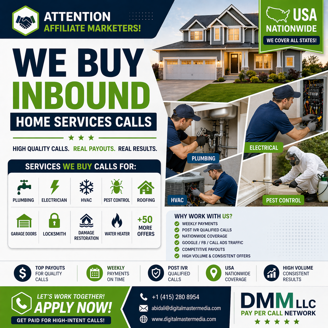 Digital Master Media LLC Facebook ad: PAY PER CALL NETWORK 100+ live offers (Plumbing, HVAC…