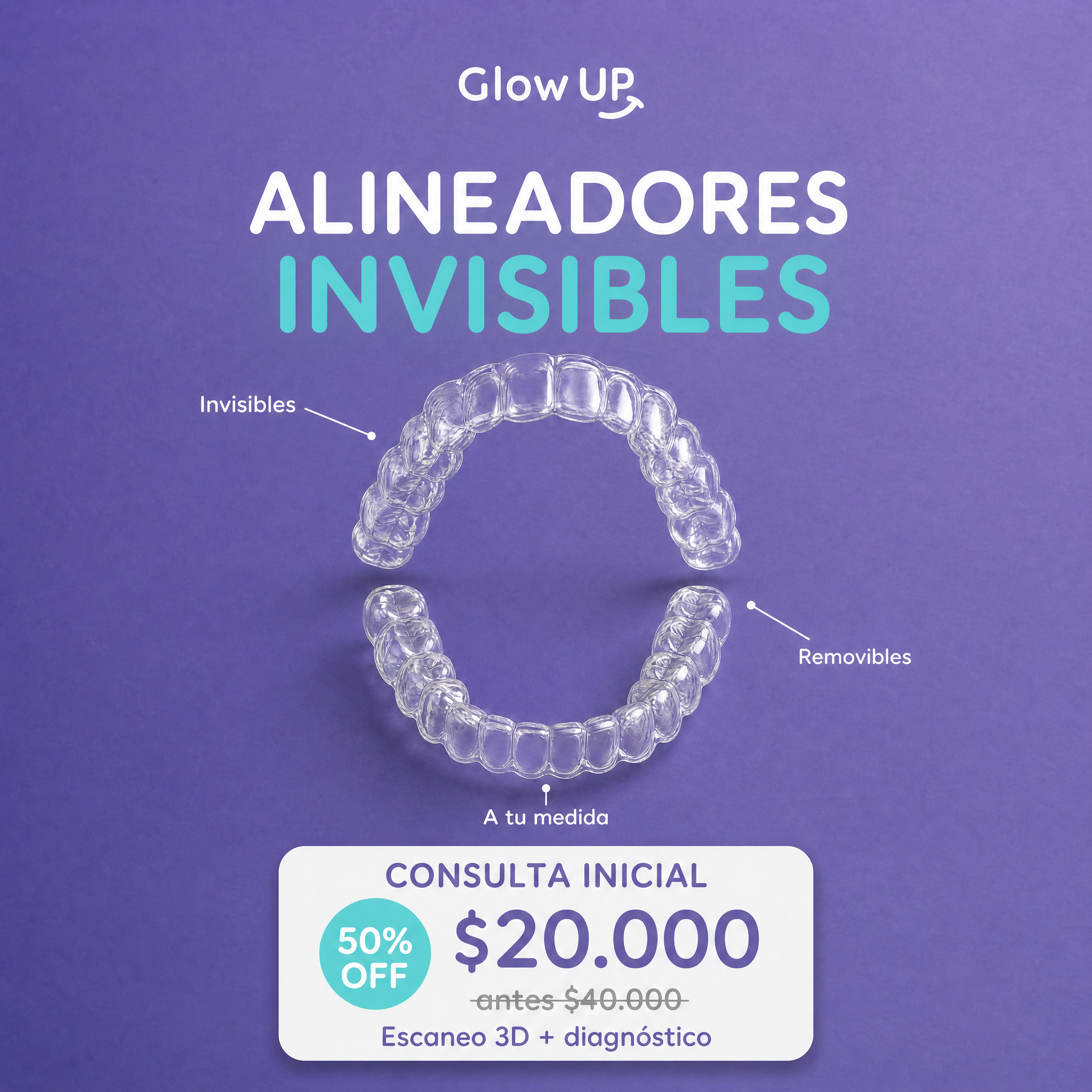 Glowup Argentina Facebook ad: Tu consulta inicial al 50%: $20.000 (antes $40.000).