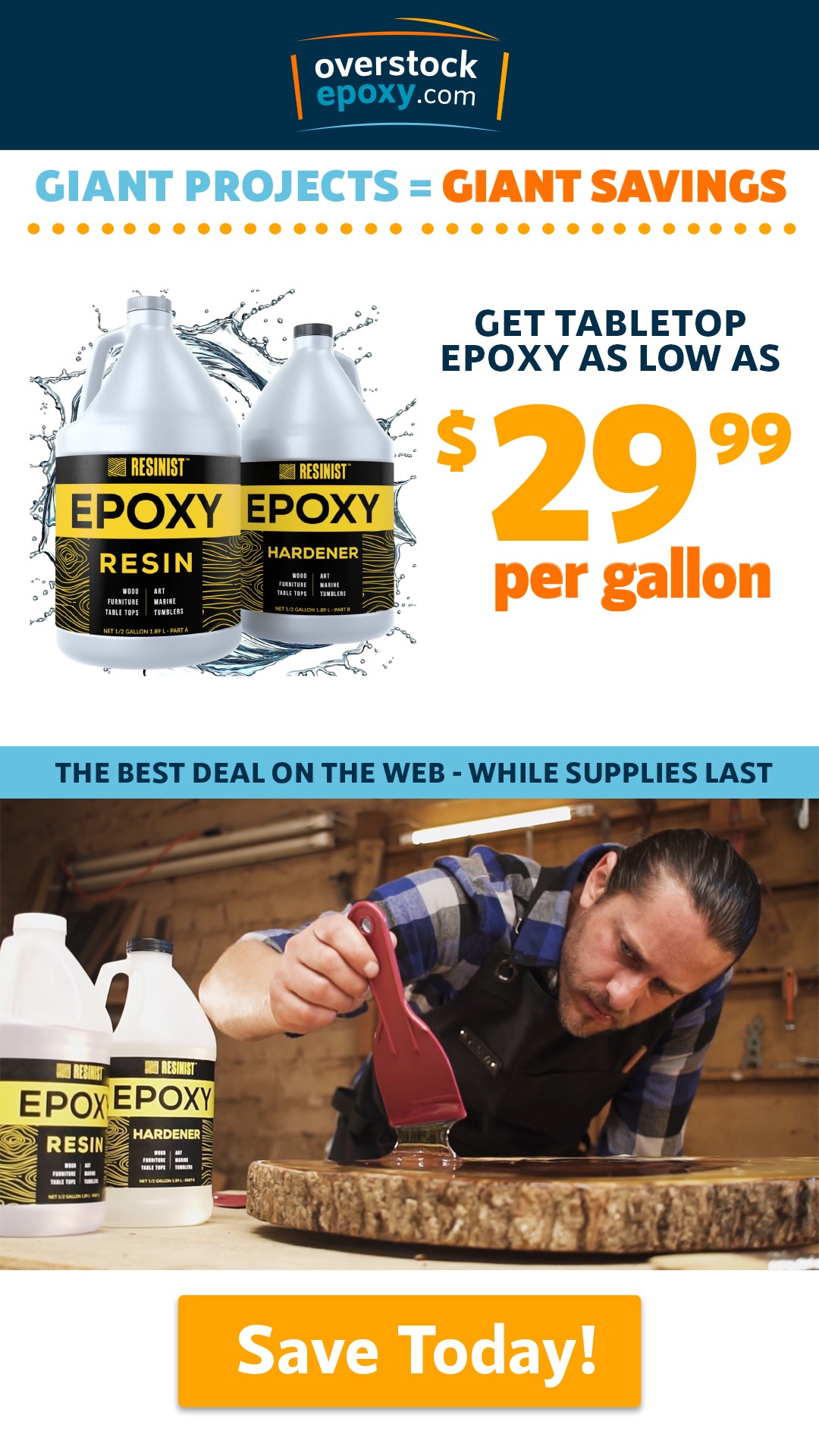 Overstockepoxy.com Facebook ad from Mar 13, 2024
