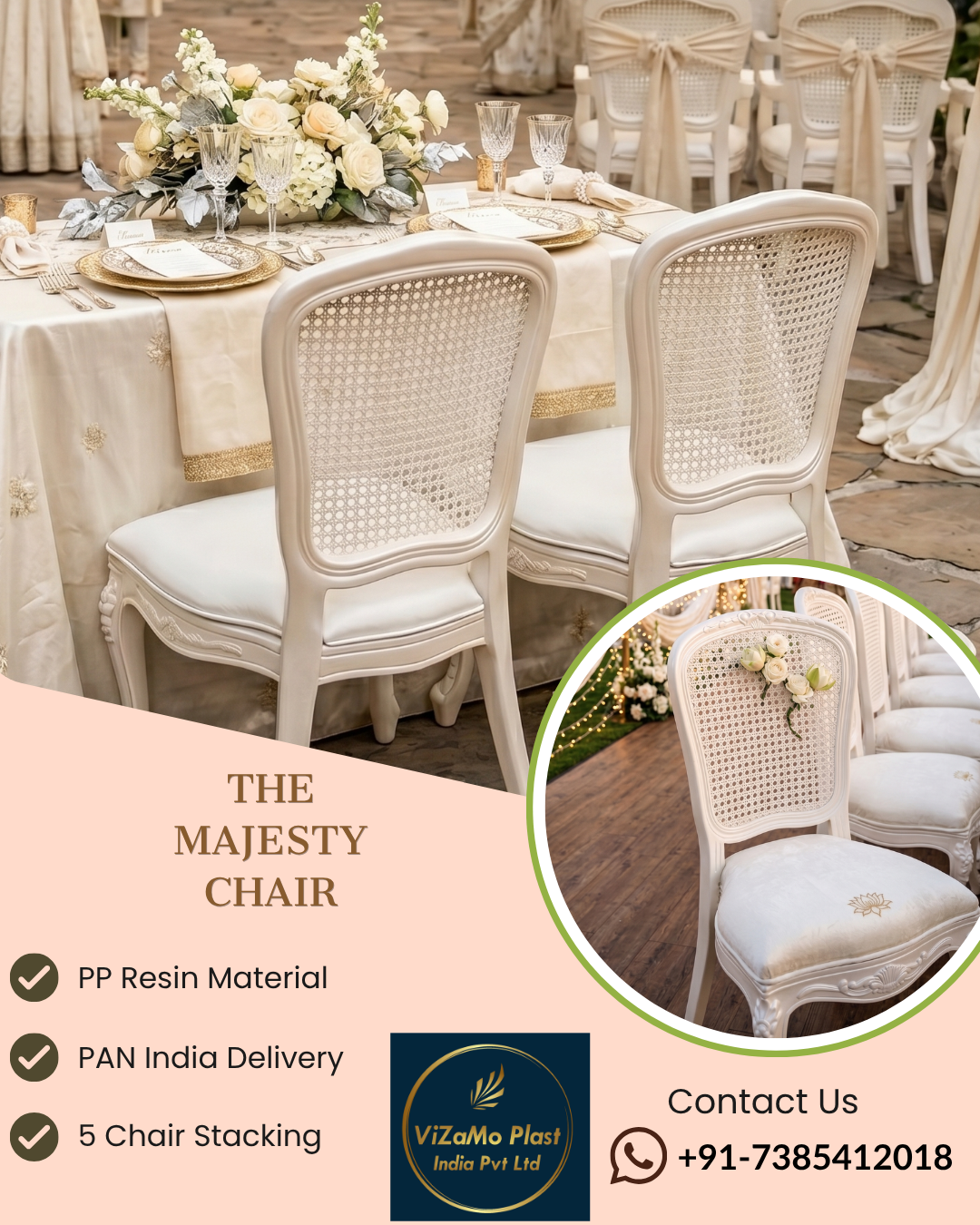 Vizamo Plast India Facebook ad: Low Maintenance, Luxury Event Seating -Made in India!