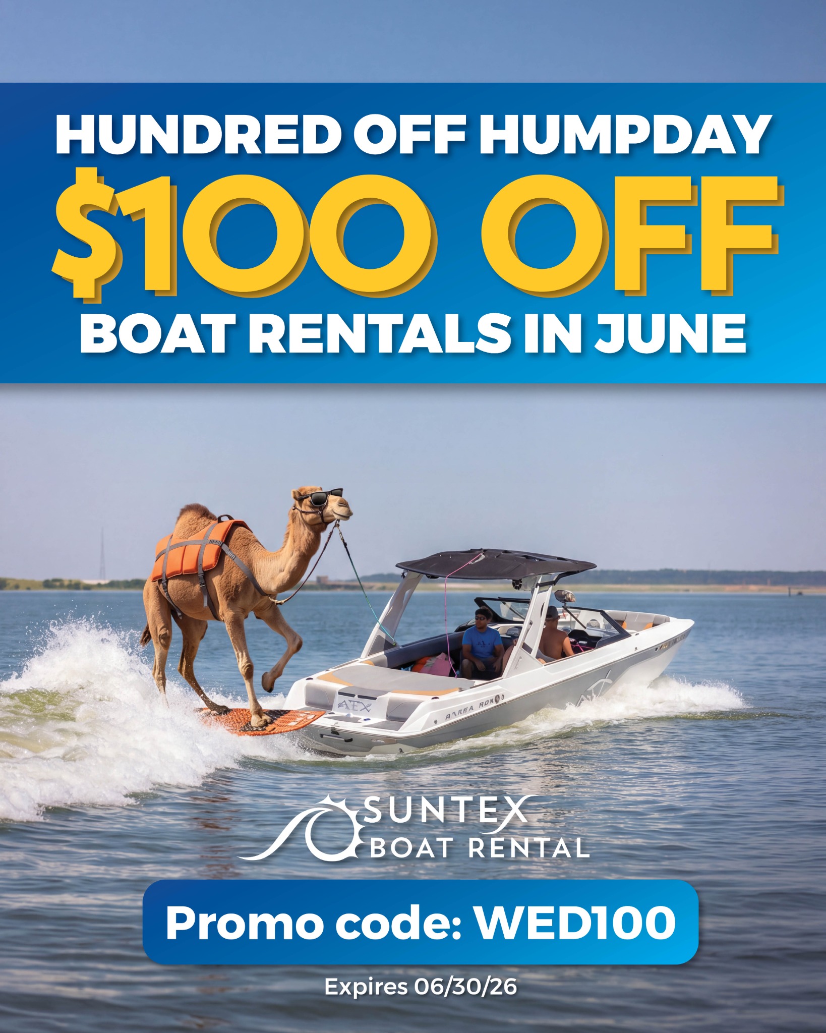 Legendary Marina Facebook ad: $100 Off Boat Rentals Every Wednesday