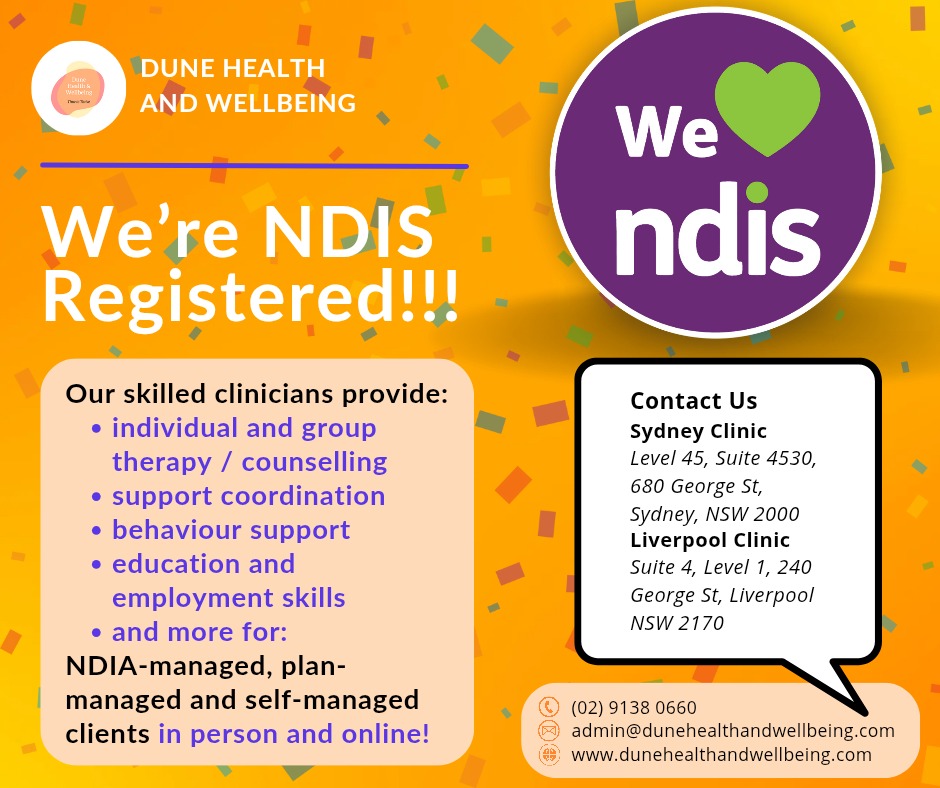 Dune Health and Wellbeing Facebook ad: We’re Now an NDIS Registered Provider!