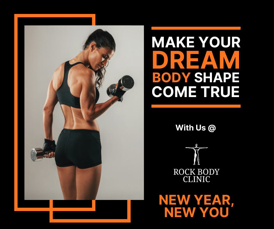 Rock Body Clinic Facebook ad: MAKE YOUR DREAM BODY SHAPE COME TRUE!