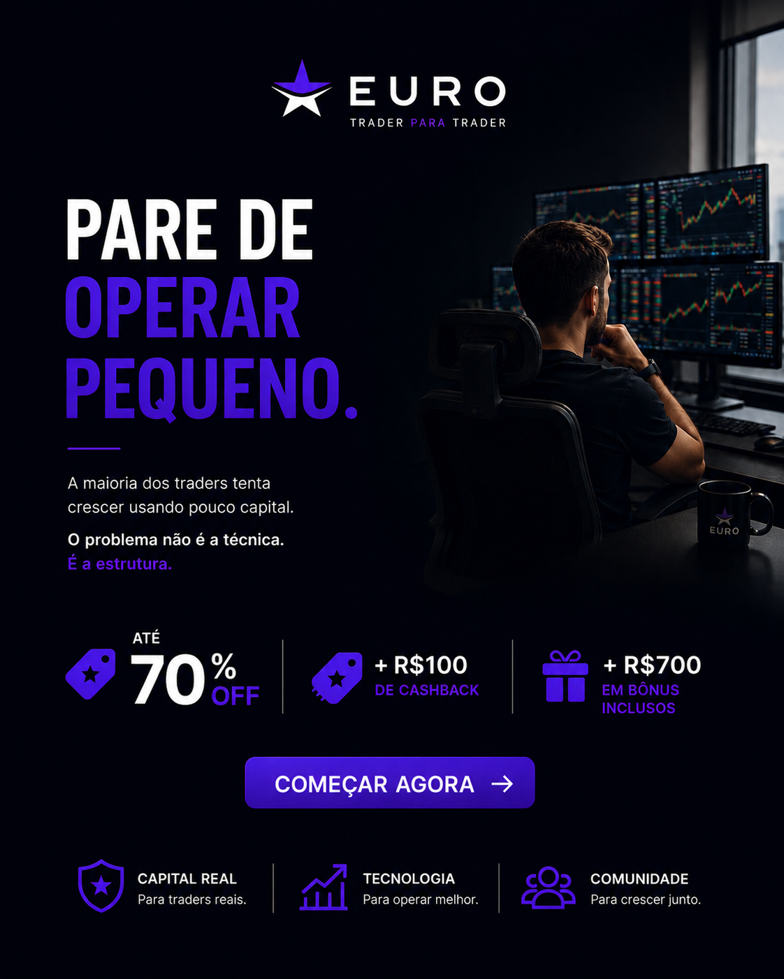 Euroinvest Facebook ad: Oportunidade Na Euro: até 70% OFF + R$ 100 de cashback.