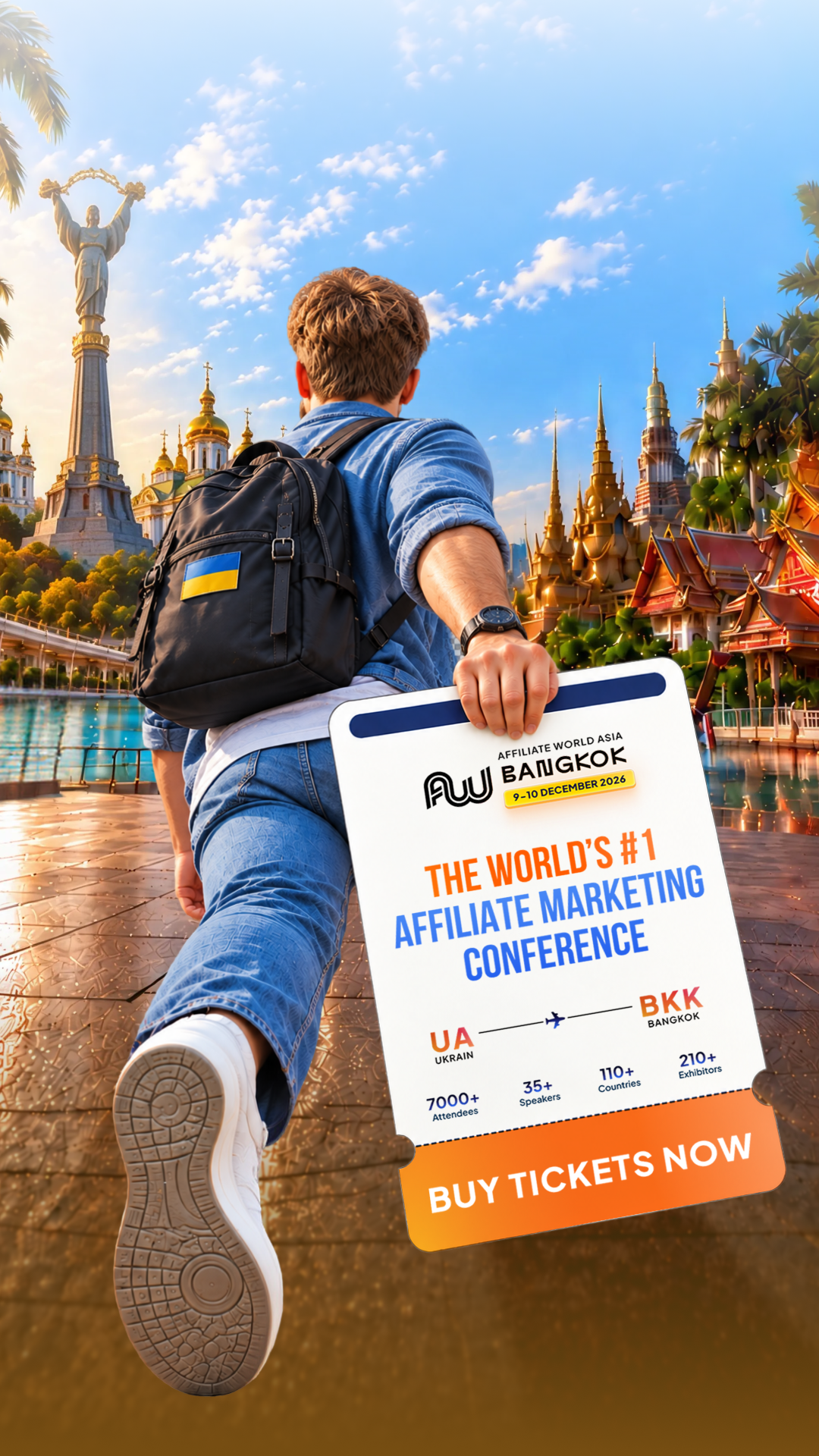Affiliate World Conferences Facebook ad: Next stop: Bangkok. The industry is boarding.
