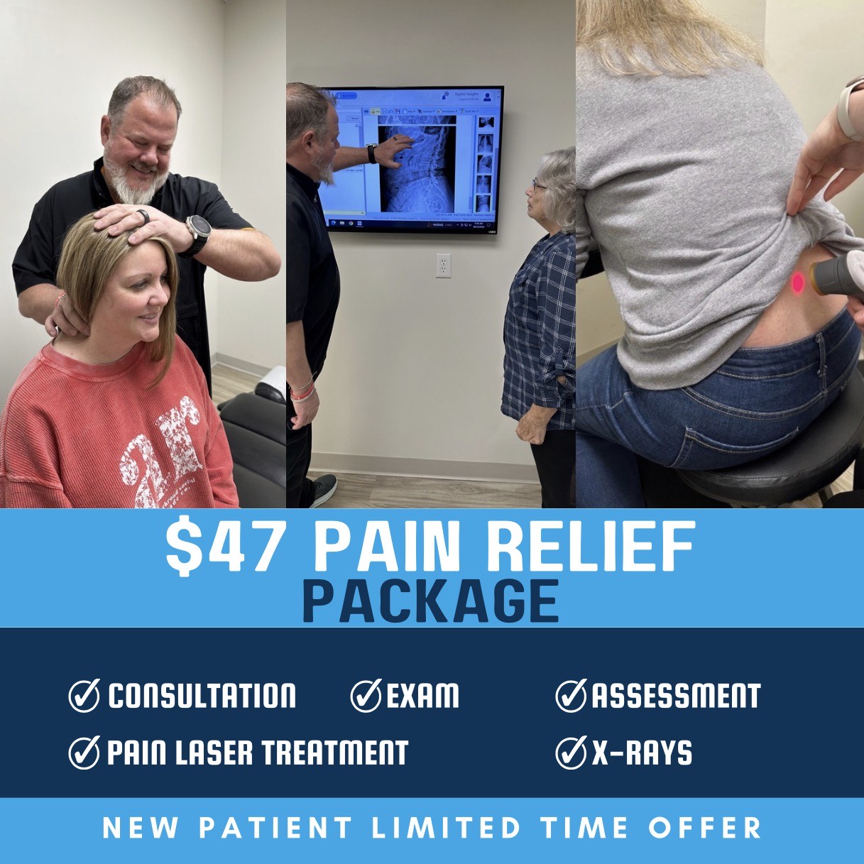 Back In Action of Jonesboro, Spine and Health Center Facebook ad: Get Long-Lasting Pain Relief For Only $47