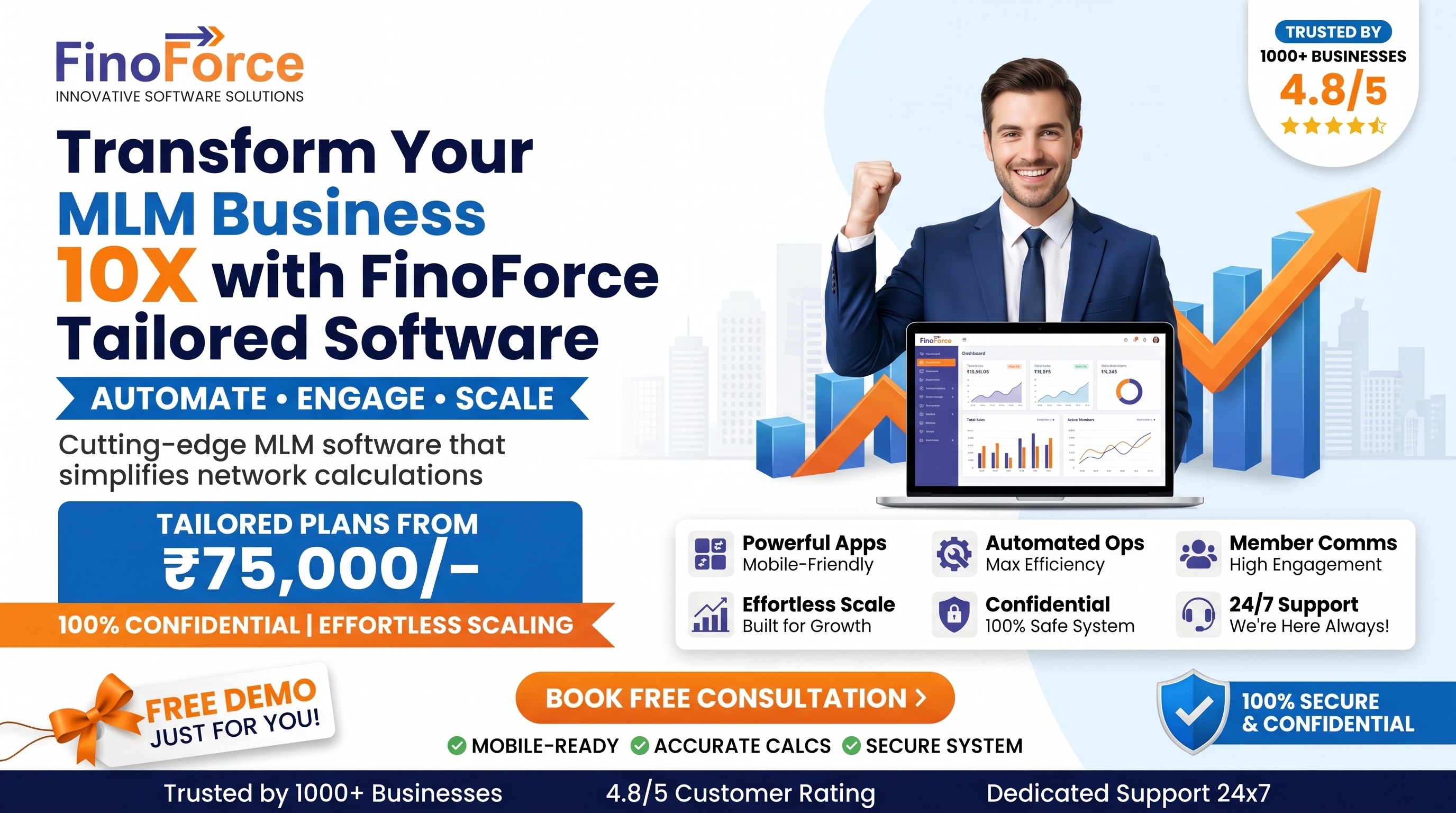 FinoForce - Best MLM Software Development Company in India Facebook ad: Scale Your MLM Network Effortlessly