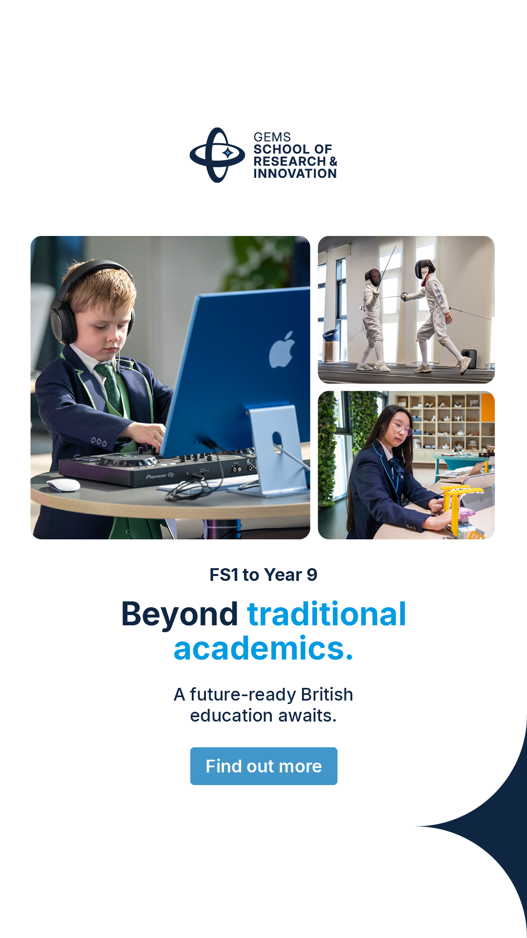 GEMS School of Research and Innovation Facebook ad from Apr 27, 2026