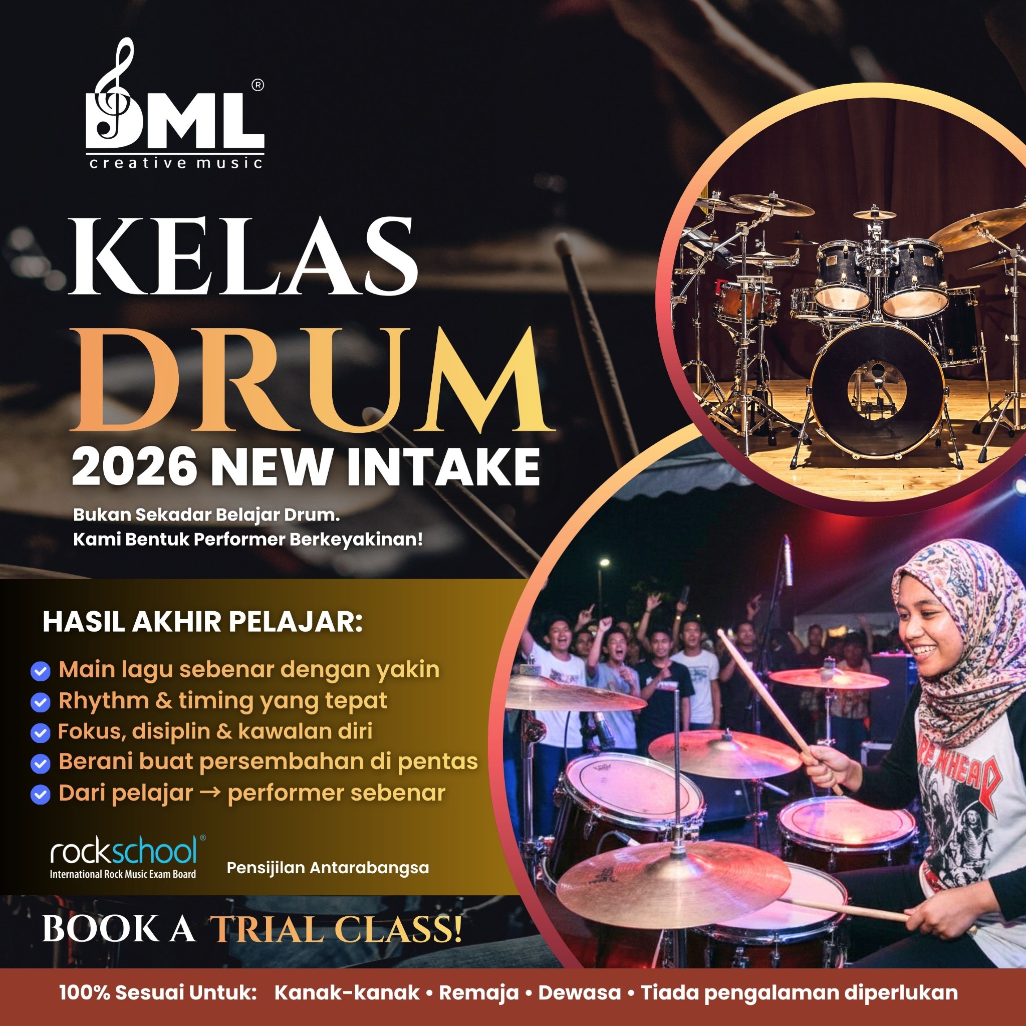 DML Creative Music Facebook ad: BOOK A TRIAL CLASS! Limited Slots.