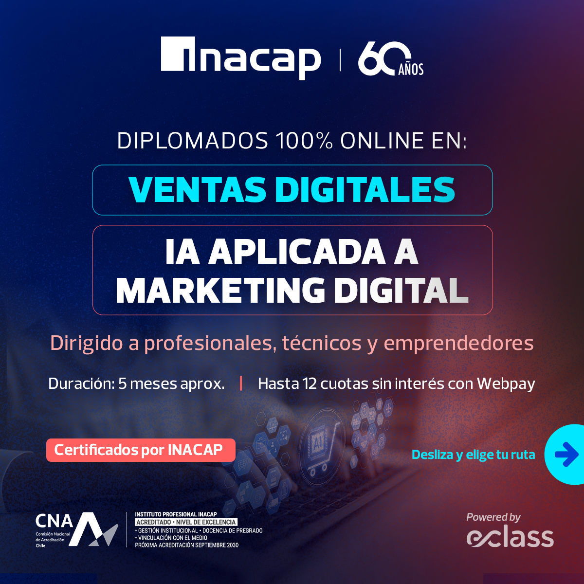 eClass Facebook ad: Valor por Diplomado: $870.000