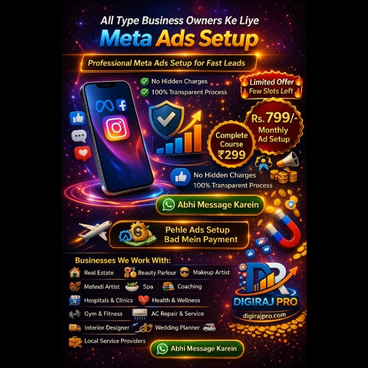 Digirajpro Meta Ads course Facebook ad: Ads Setup या Meta Ads Course चाहिए? अभी Message करें।