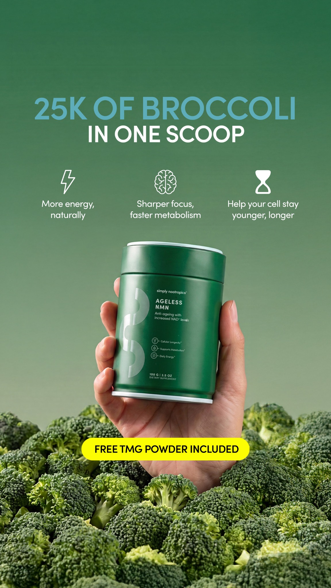 Simply Nootropics Facebook ad: Ageless Vitality Boost