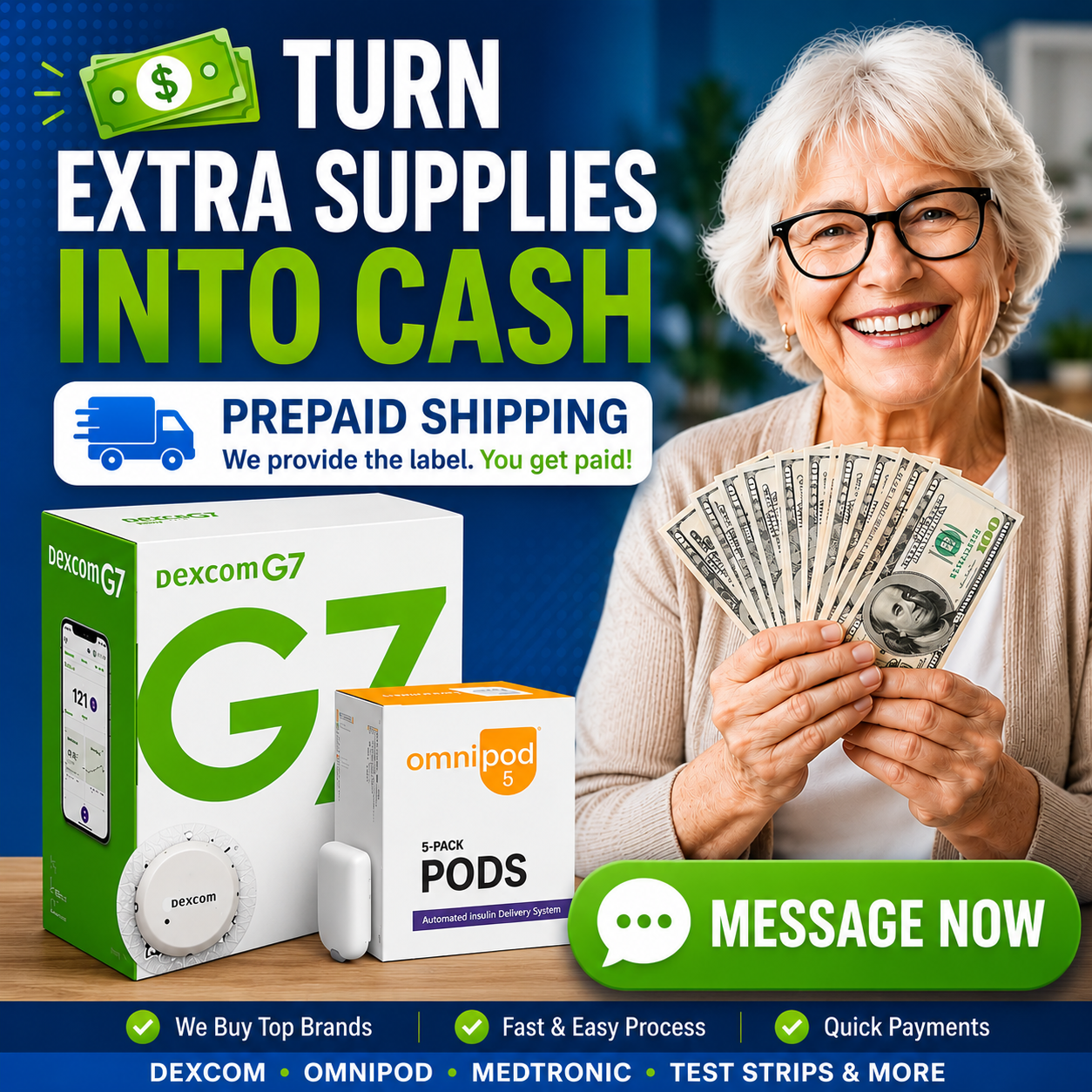 Zaks Diabetic Supply Buyback Facebook ad: Cash For Dexcom & Omnipod