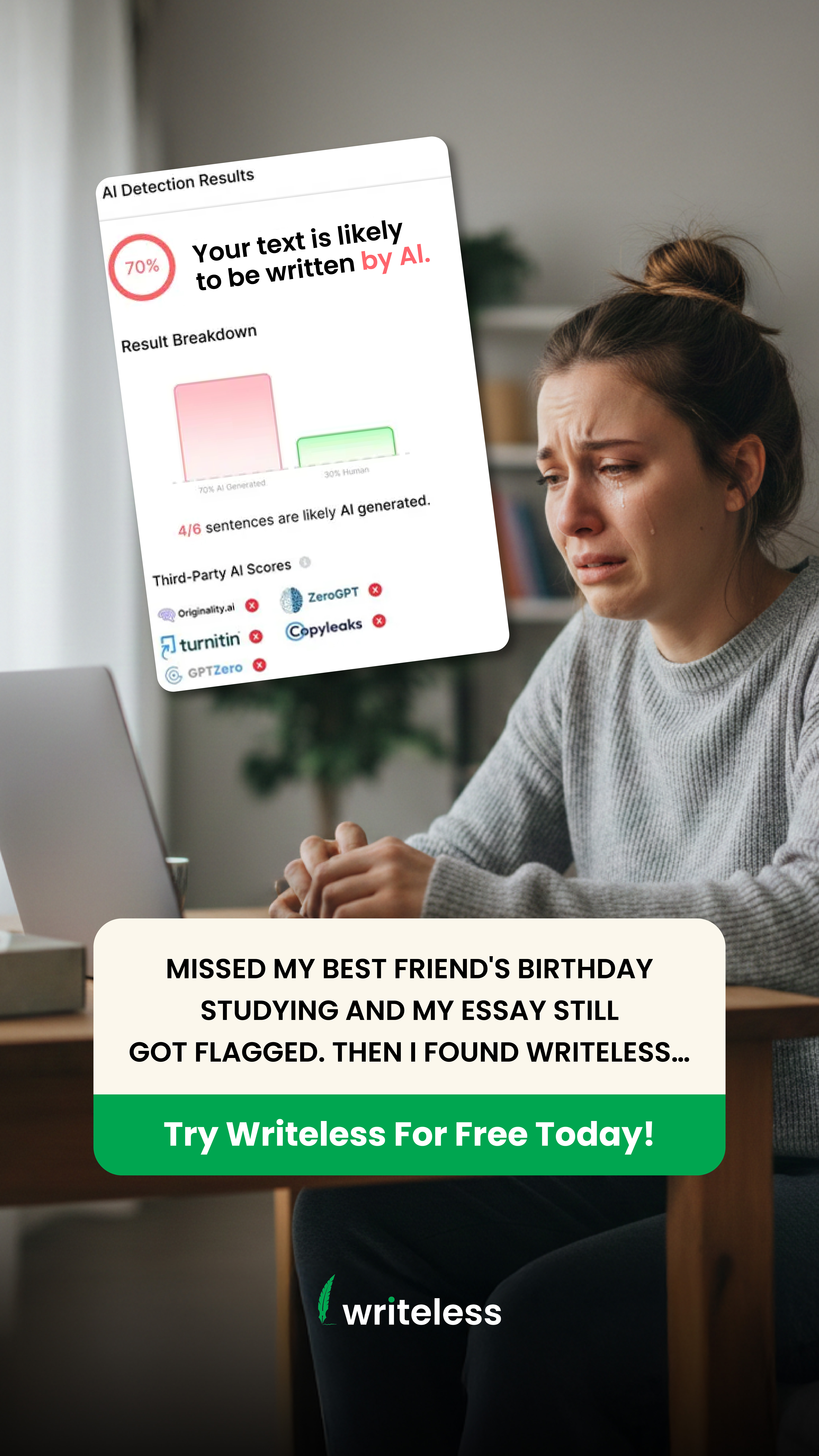 Writeless AI Facebook ad