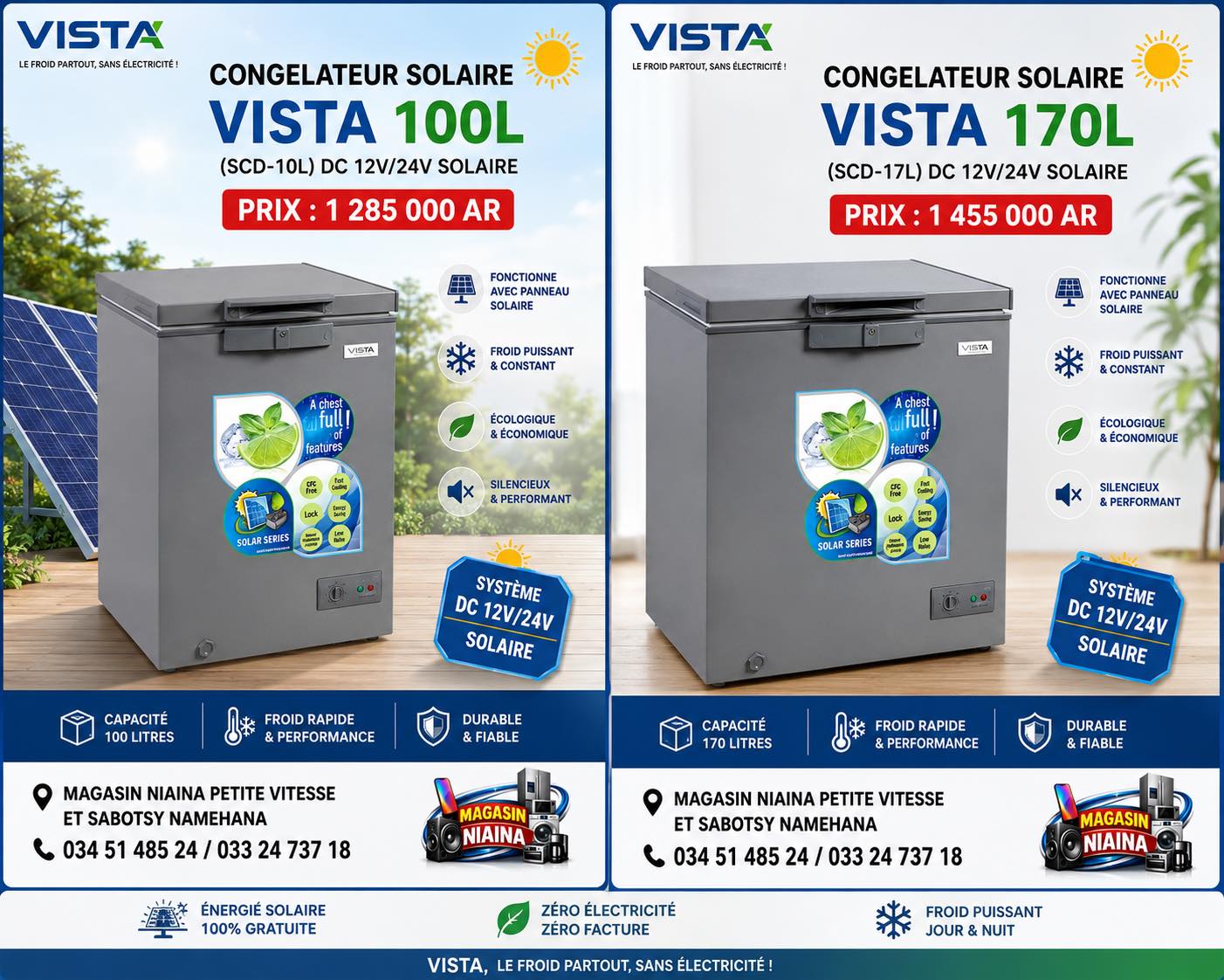 Magasin Niaina Facebook ad: VISTA SOLAIRE, Le froid même sans courant!