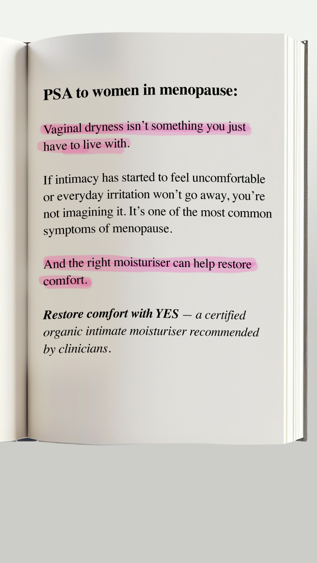 YES - The Organic Intimacy Company Facebook ad