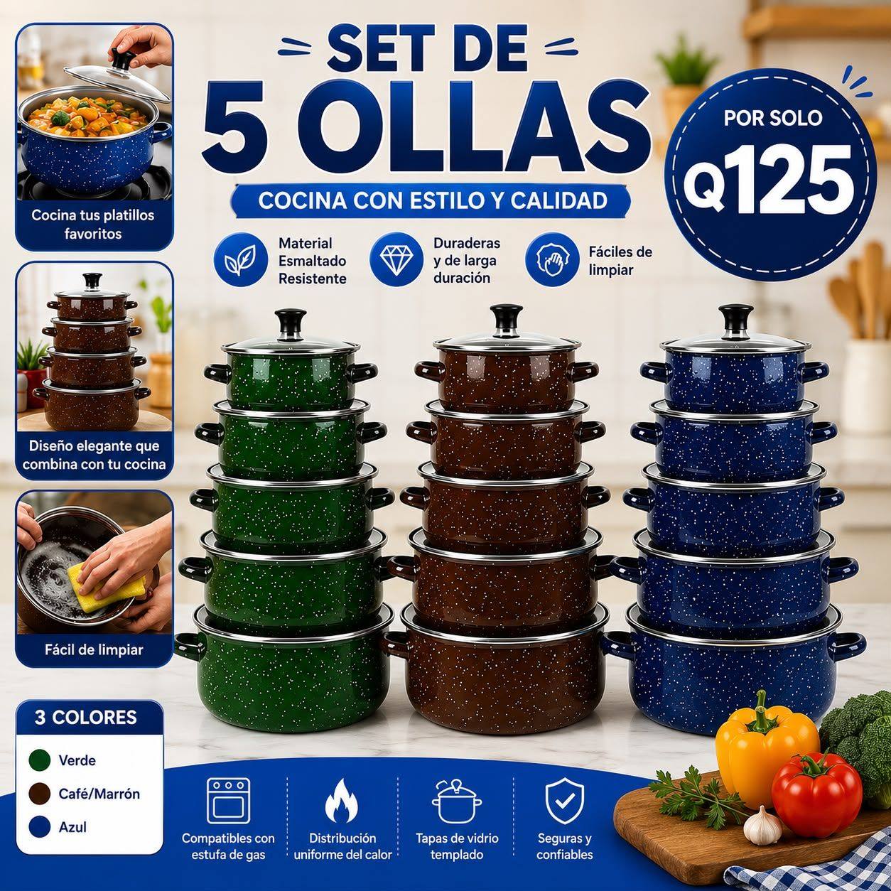 Aqua502 Facebook ad: ¡SET DE 5 OLLAS ESMALTADAS!