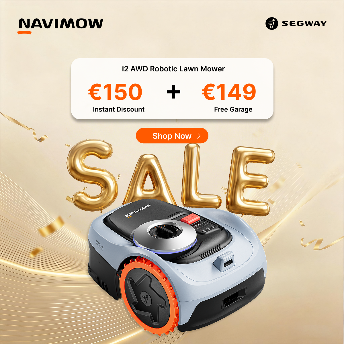 Segway Navimow Nordics Facebook ad: Navimow i2 AWD | €150 OFF + FREE Garage