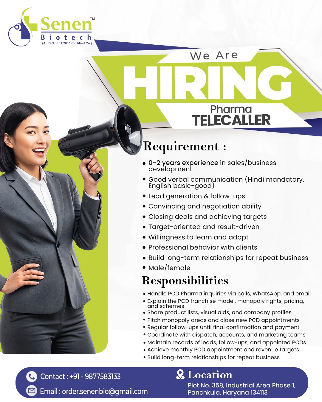 Senen Biotech Facebook ad: We Are Hiring Telecallers