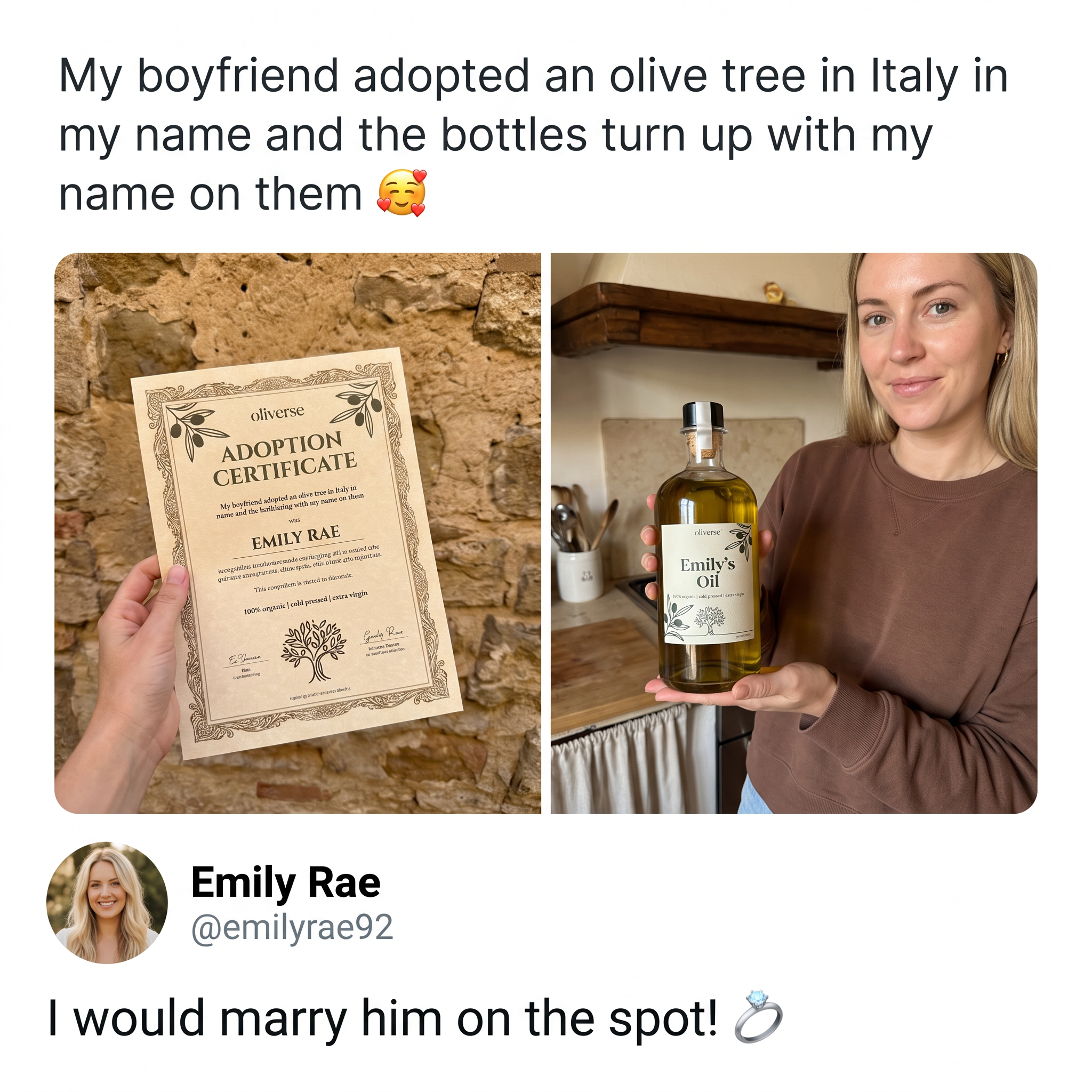Oliverse Facebook ad: Adopt a Tree. Taste La Dolce Vita.