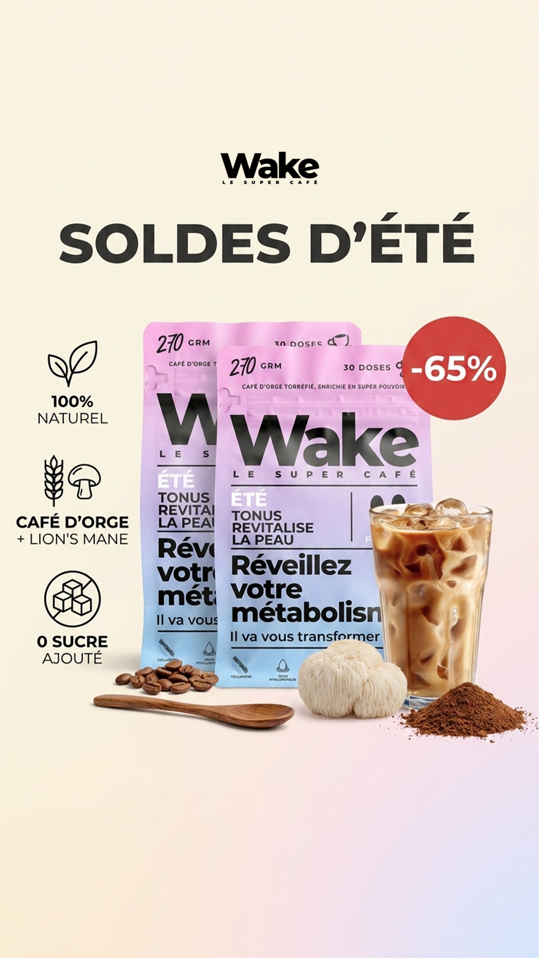 Wake Nutrition Facebook ad: Soldes d'été Wake