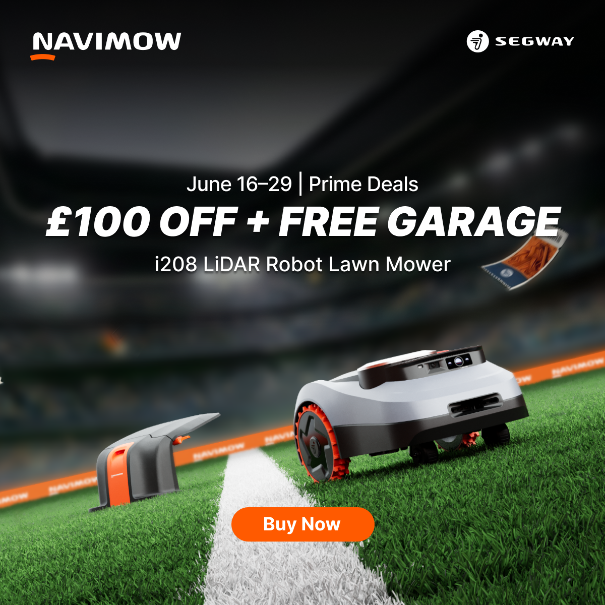 Segway Navimow Facebook ad: Navimow i208 LiDAR | £100 OFF + FREE Garage