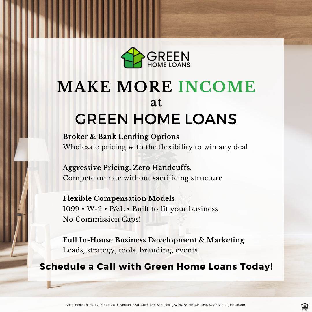 Green Home Loans NMLS 2464753 Facebook ad: CLOSE MORE DEALS AT GREEN HOME LOANS