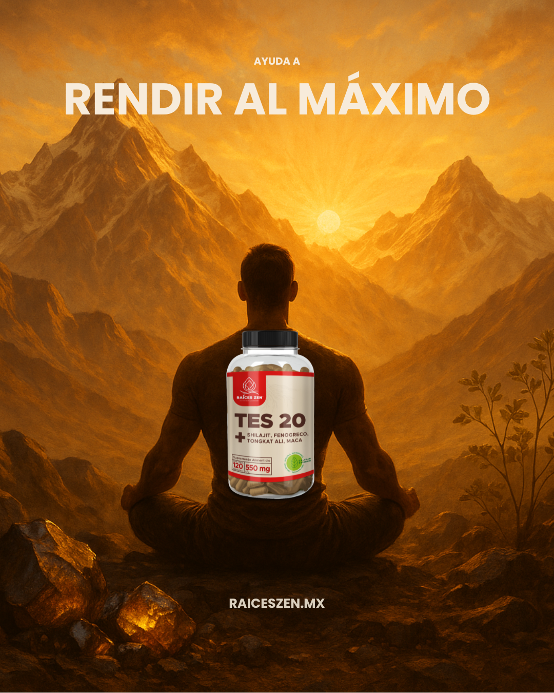 Raíces Zen Mx Facebook ad: Rinde al máximo con energía masculina natural