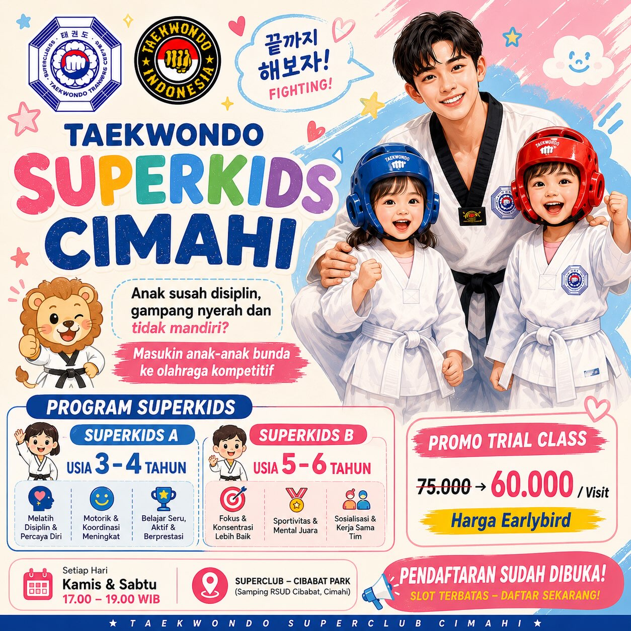 Taekwondo Superclub Cimahi Facebook ad: Program SUPERKIDS Taekwondo (Usia 3-6 Tahun) membantu si…