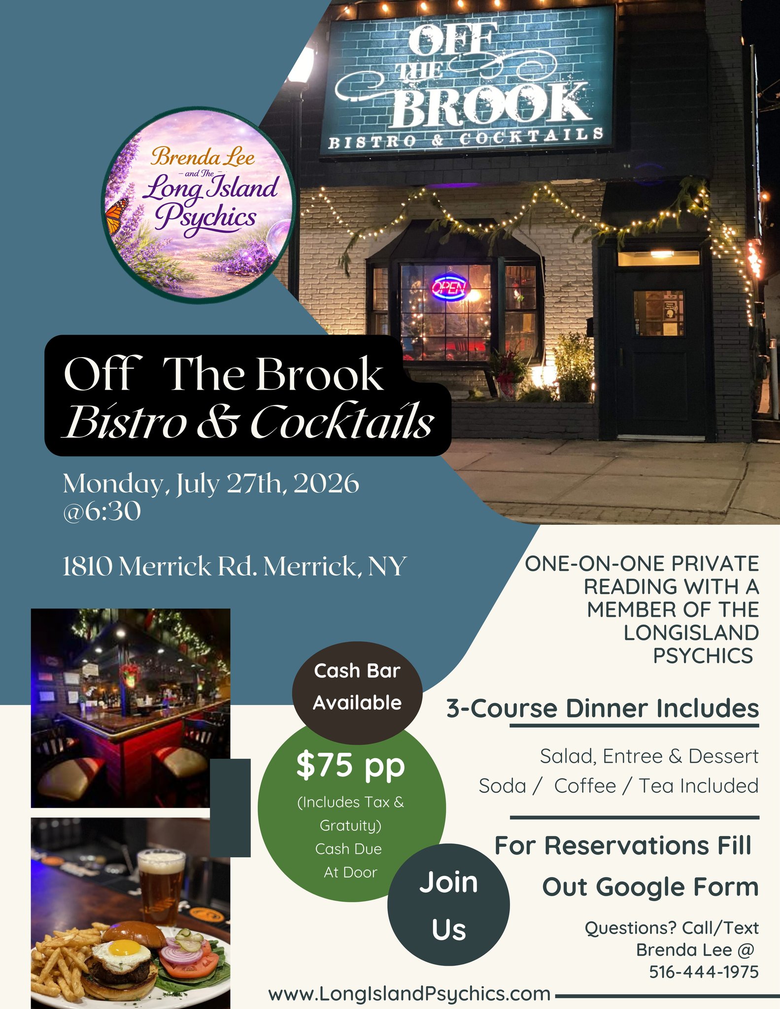 Brenda Lee & The Long Island Psychics Facebook ad: Psychic Dinner Night At Off The Bistro