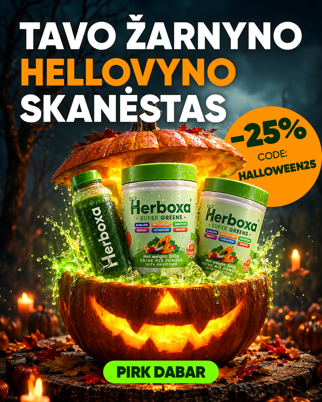 Herboxa Facebook ad: 25% NUOLAIDA su HALLOWEEN25.