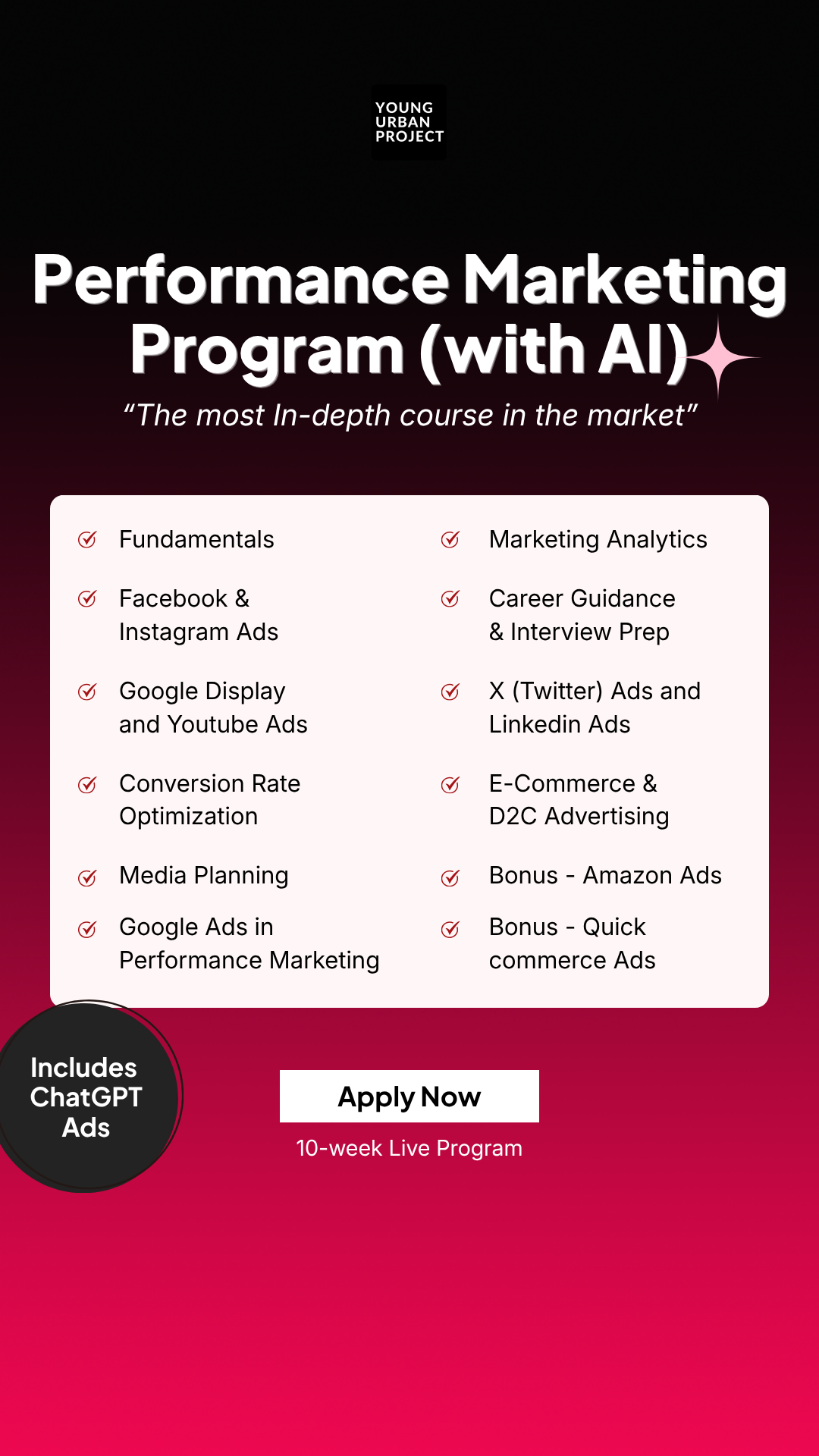 Young Urban Project Facebook ad: Already working in Digital Marketing and want to…