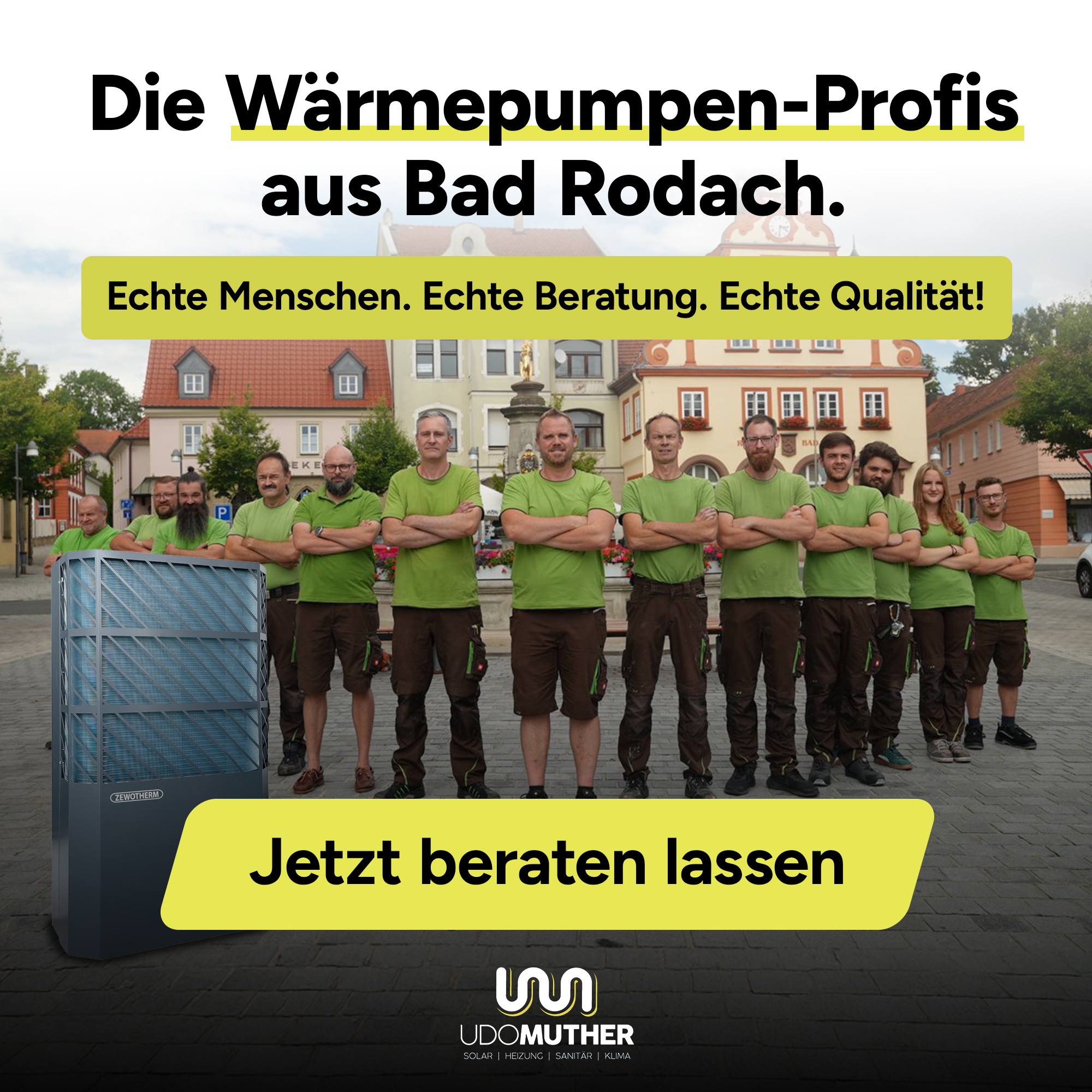 Udo Muther Solar Heizung Sanitär und Klima Facebook ad: Die Wärmepumpen-Profis aus Bad Rodach.