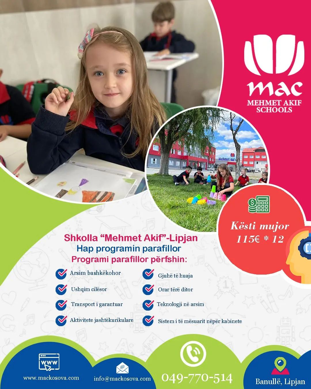 Mehmet Akif School Facebook ad: Shkolla Mehmet Akif Lipjan hap programin parafillor për…