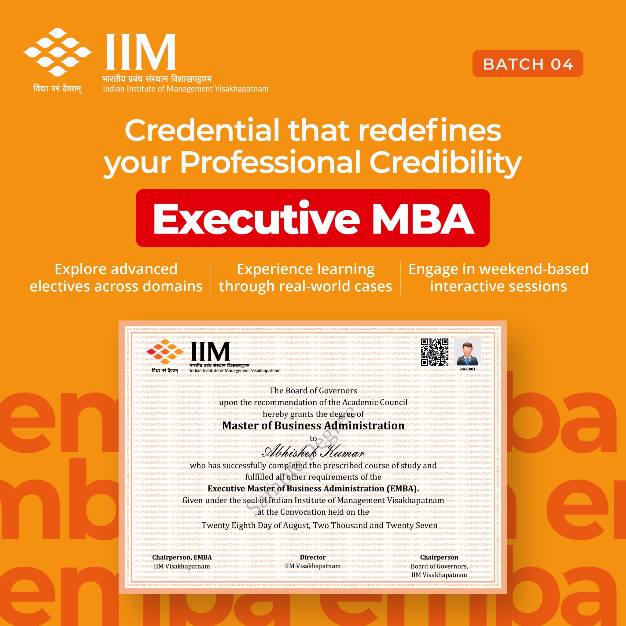 IIM Visakhapatnam Executive Master of Business Administration Facebook ad: IIM Visakhapatnam’s Executive MBA (Batch 04) is built…