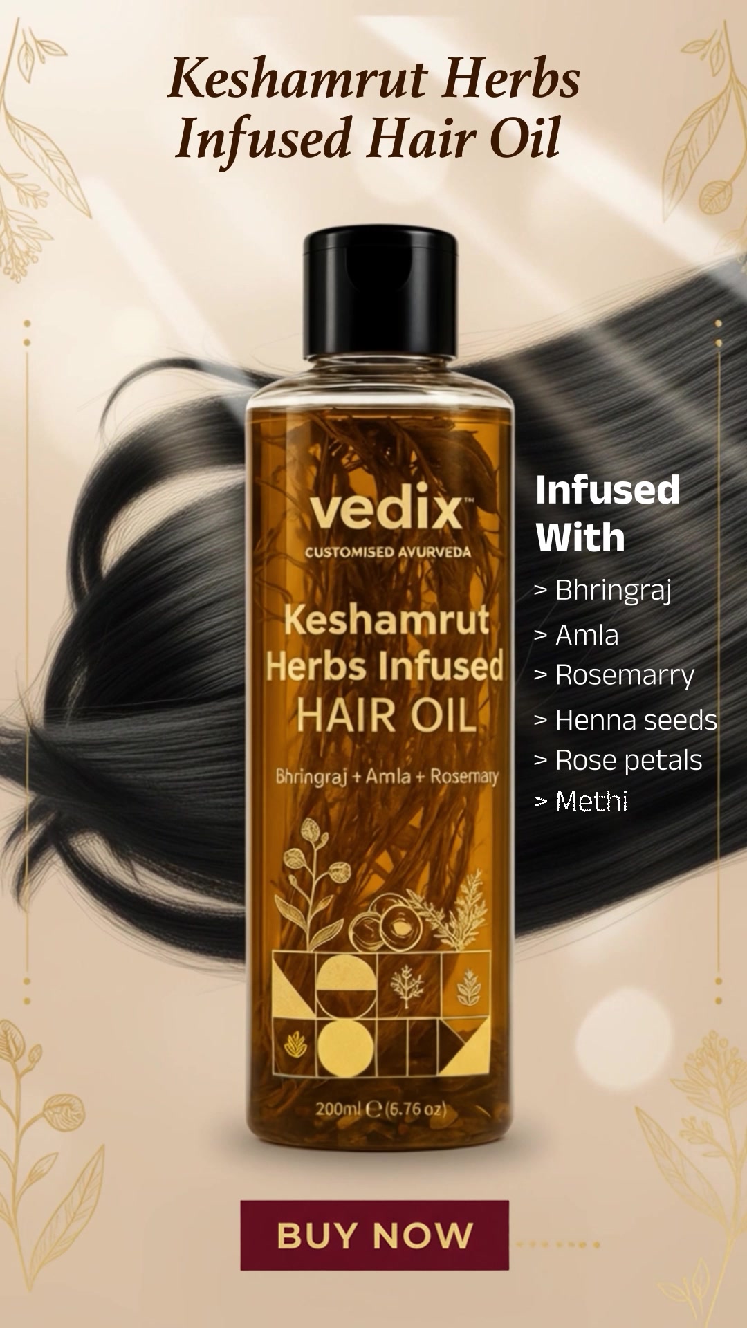 Vedix Facebook ad: Keshamrut Herb Infused Hair Oil With 16+ Herbs