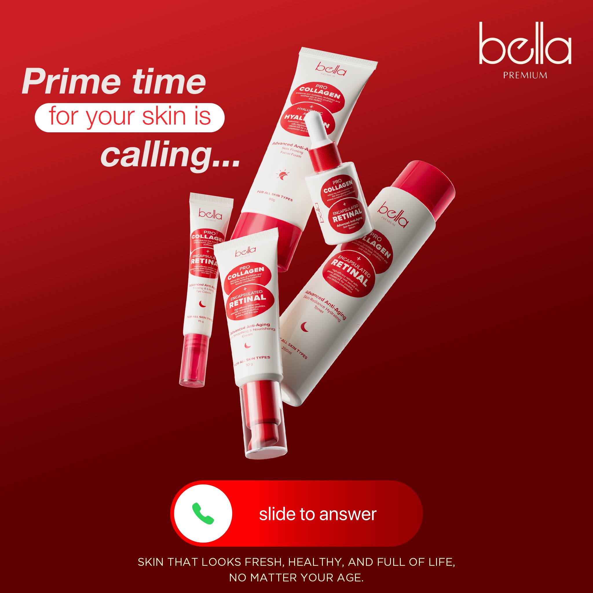 Bella Facebook ad: Prime time for your skin is calling