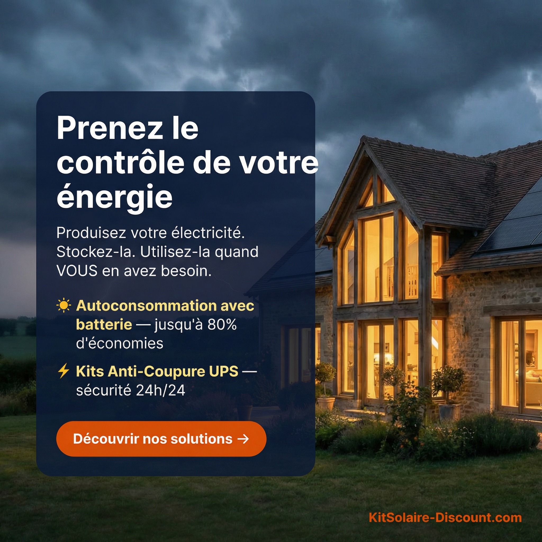 KitSolaire-Discount Facebook ad: Kit autoconsommation avec batterie, Stockez votre énergie…