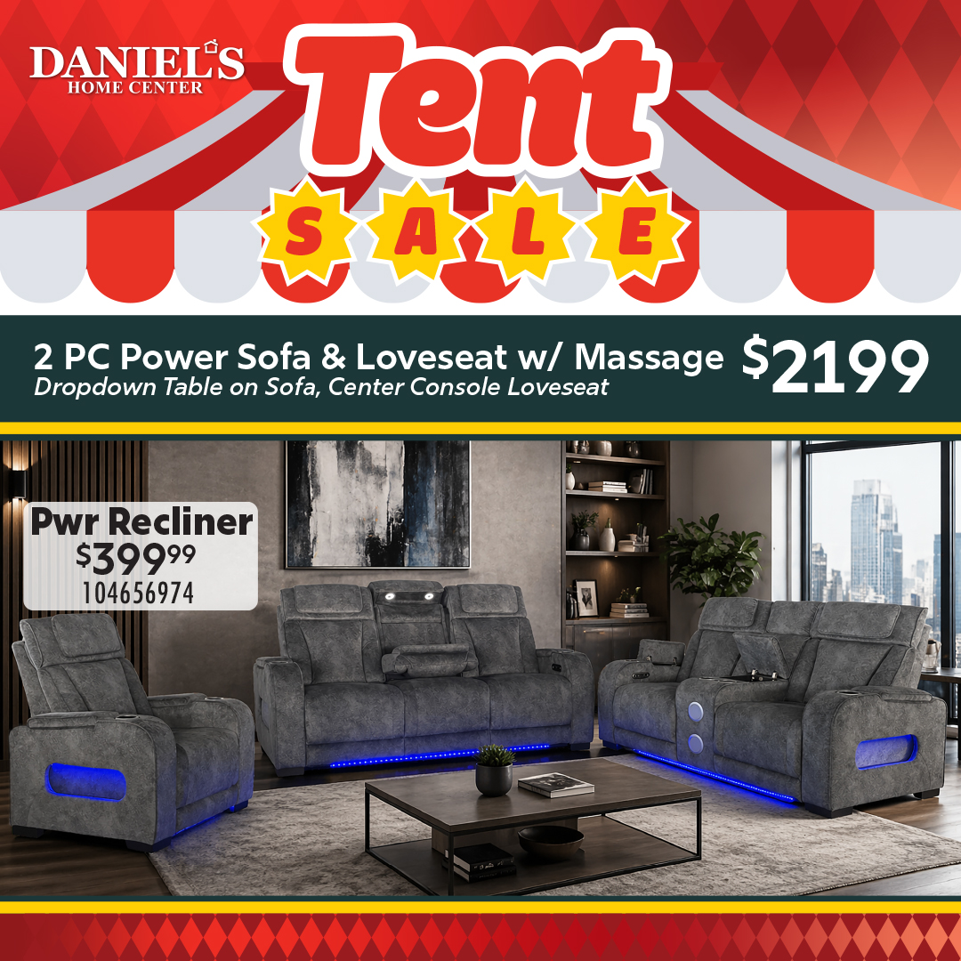 Daniel's Home Center Facebook ad: Shop Daniel's Home Center Furniture Tent Sale Now!